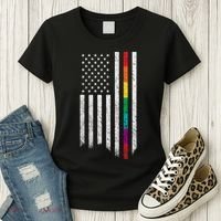 Thin Line Rainbow American Flag Women's T-Shirt thumb 3