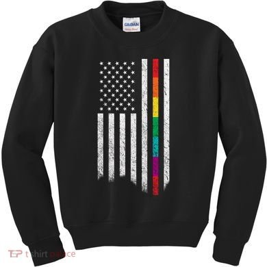 Thin Line Rainbow American Flag Kids Sweatshirt