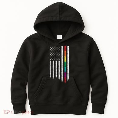 Thin Line Rainbow American Flag Kids Hoodie