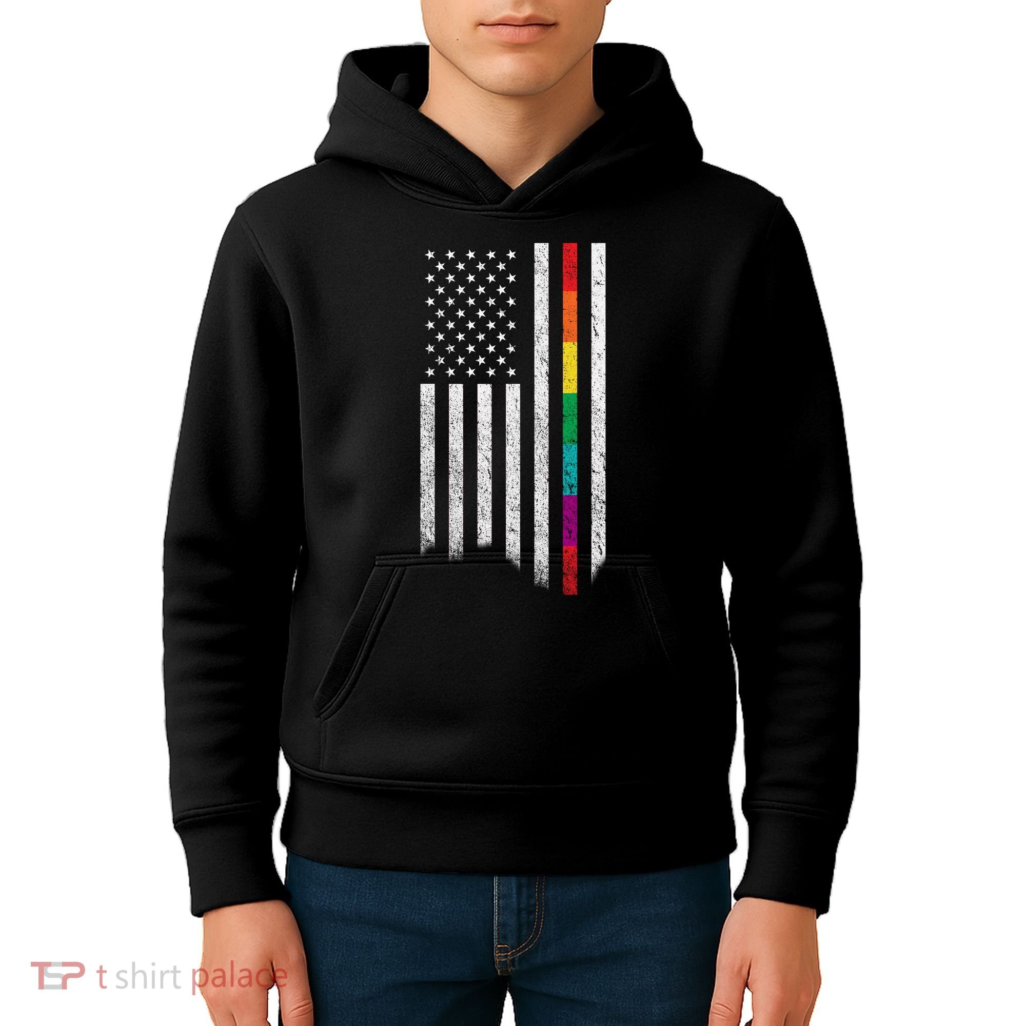 Thin Line Rainbow American Flag Kids Hoodie