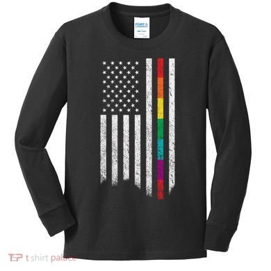 Thin Line Rainbow American Flag Kids Long Sleeve Shirt