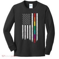 Thin Line Rainbow American Flag Kids Long Sleeve Shirt thumb 0