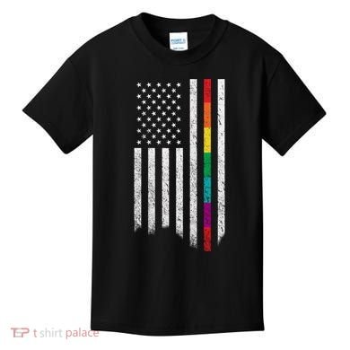 Thin Line Rainbow American Flag Kids T-Shirt