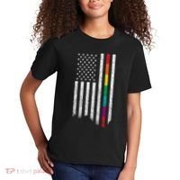 Thin Line Rainbow American Flag Kids T-Shirt thumb 2