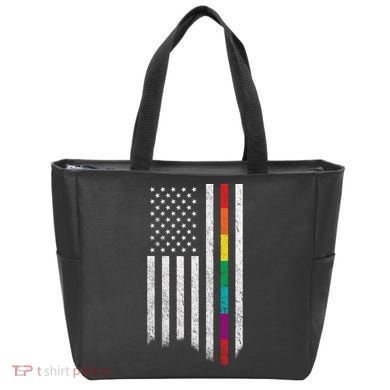 Thin Line Rainbow American Flag Tote Bag