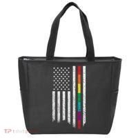Thin Line Rainbow American Flag Tote Bag thumb 0