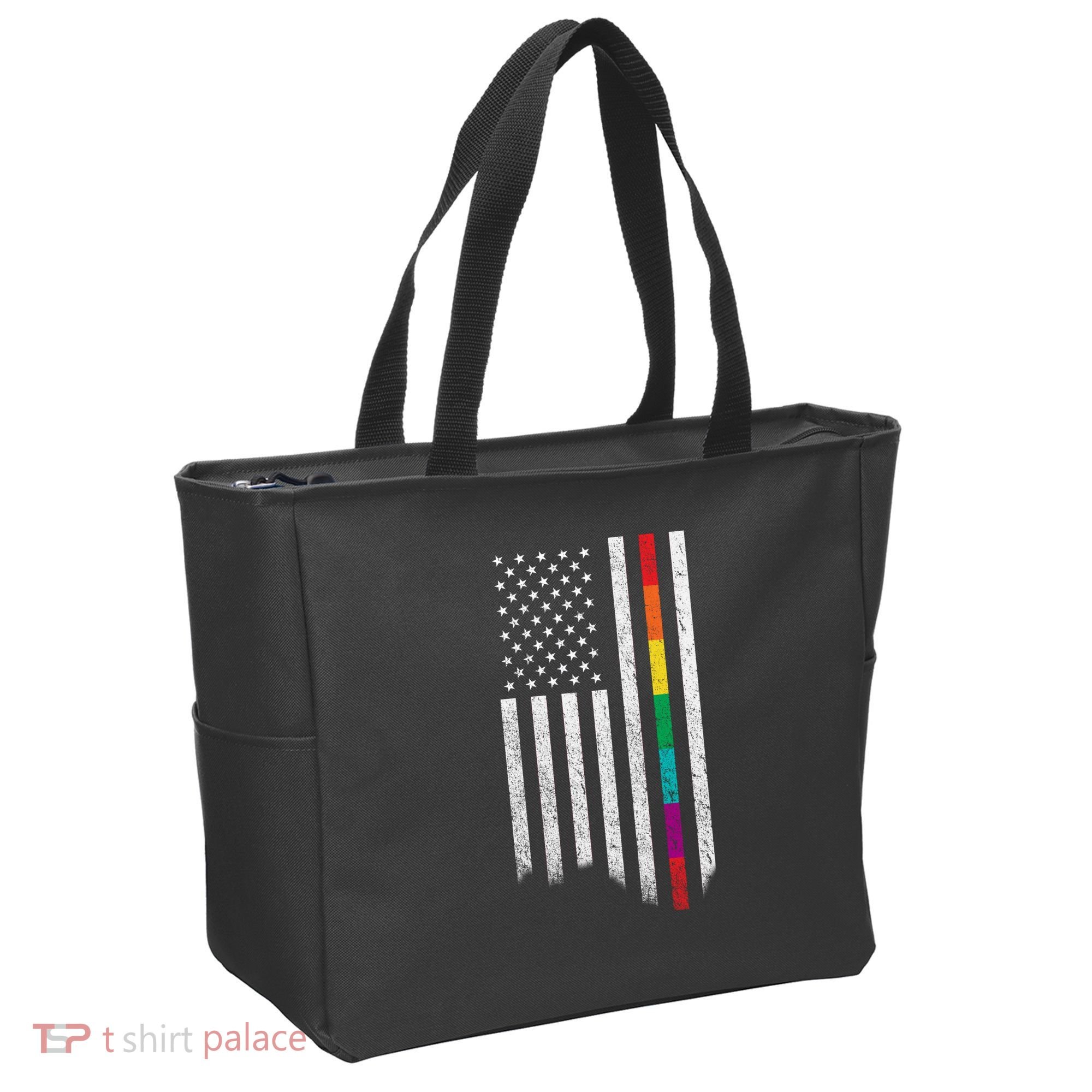 Thin Line Rainbow American Flag Tote Bag