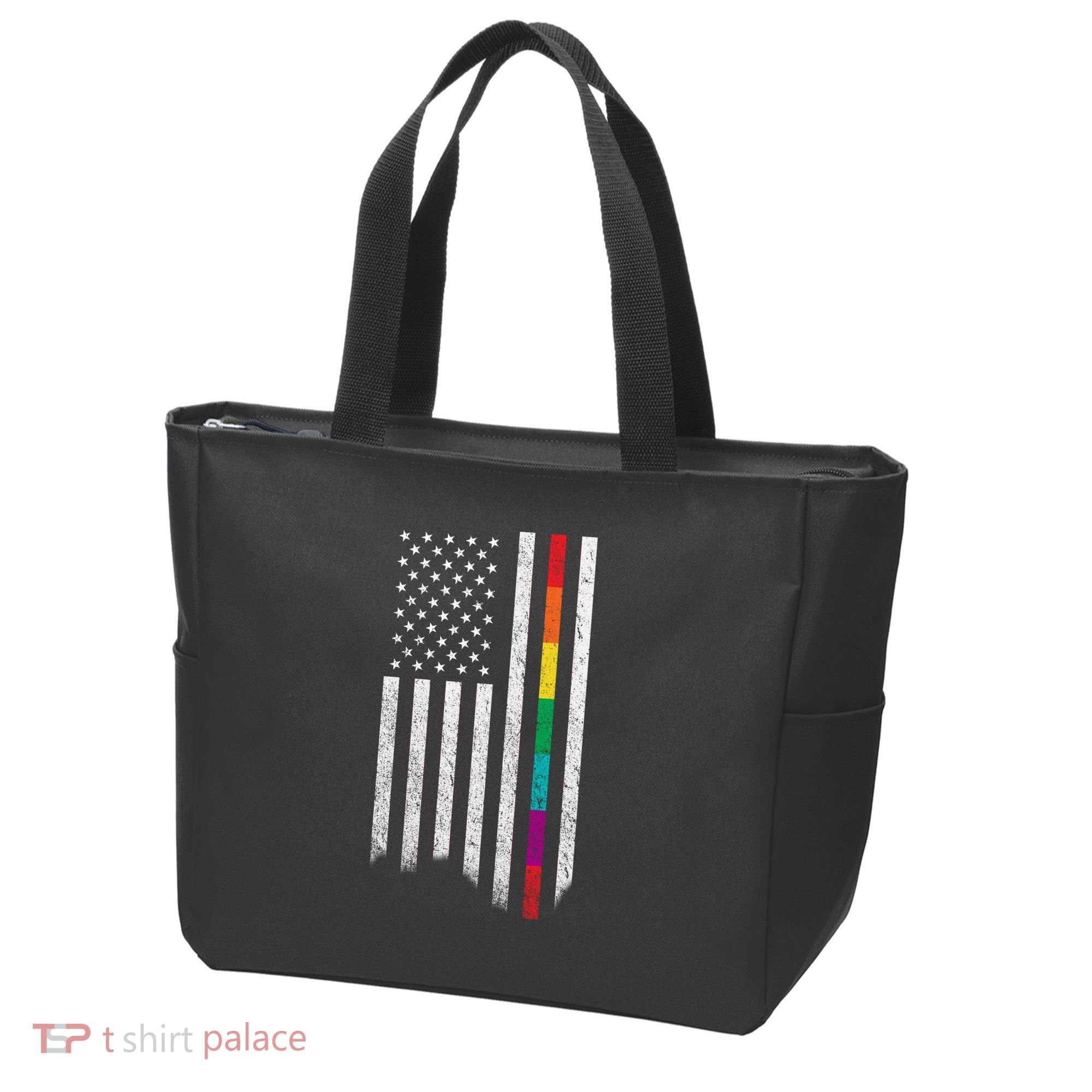 Thin Line Rainbow American Flag Tote Bag