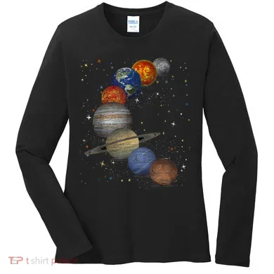 Galaxy Planets Sun Universe Outer Space Science Women's Long Sleeve Shirt