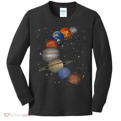 Galaxy Planets Sun Universe Outer Space Science Kids Long Sleeve Shirt
