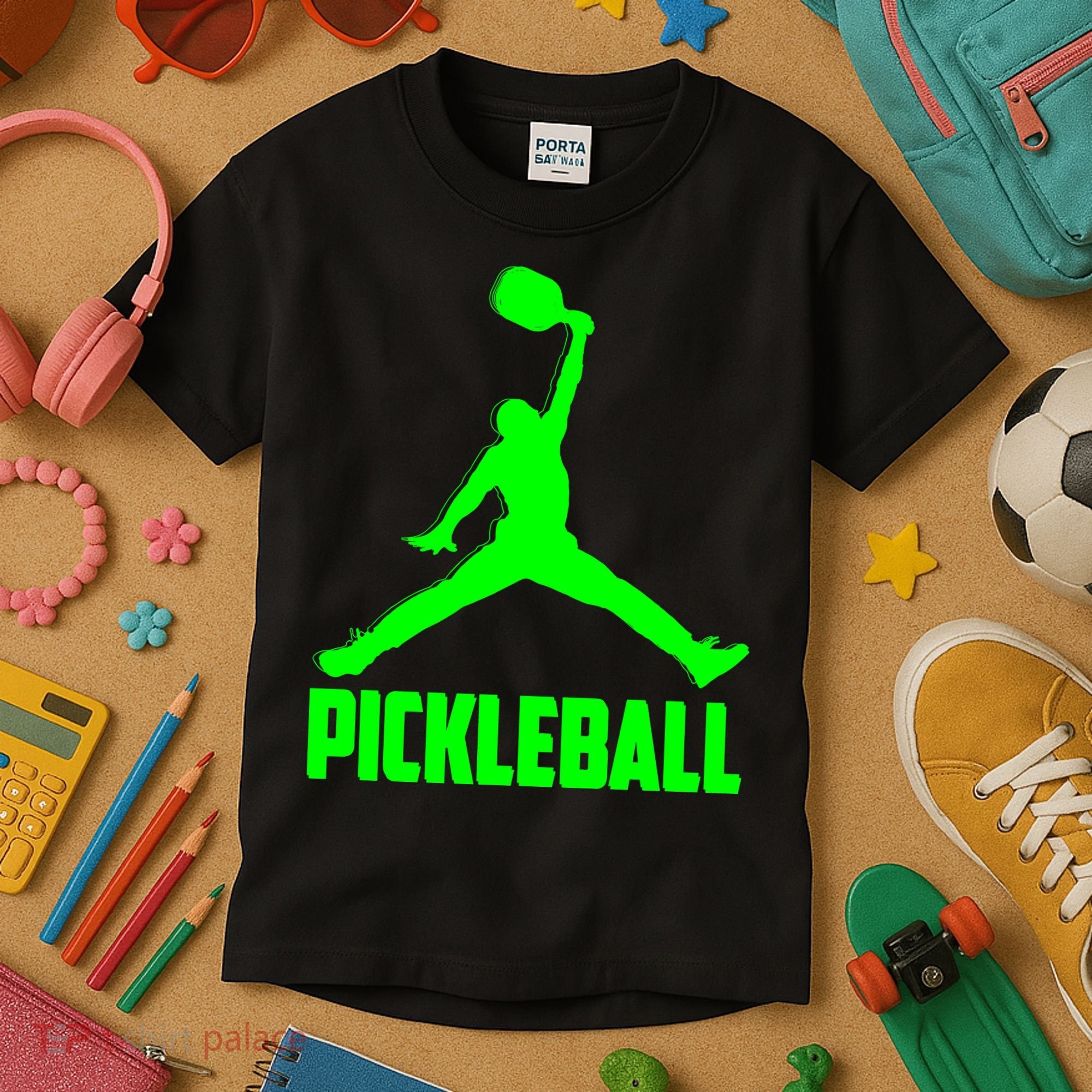 Green Pickleball Sports Logo Kids T-Shirt