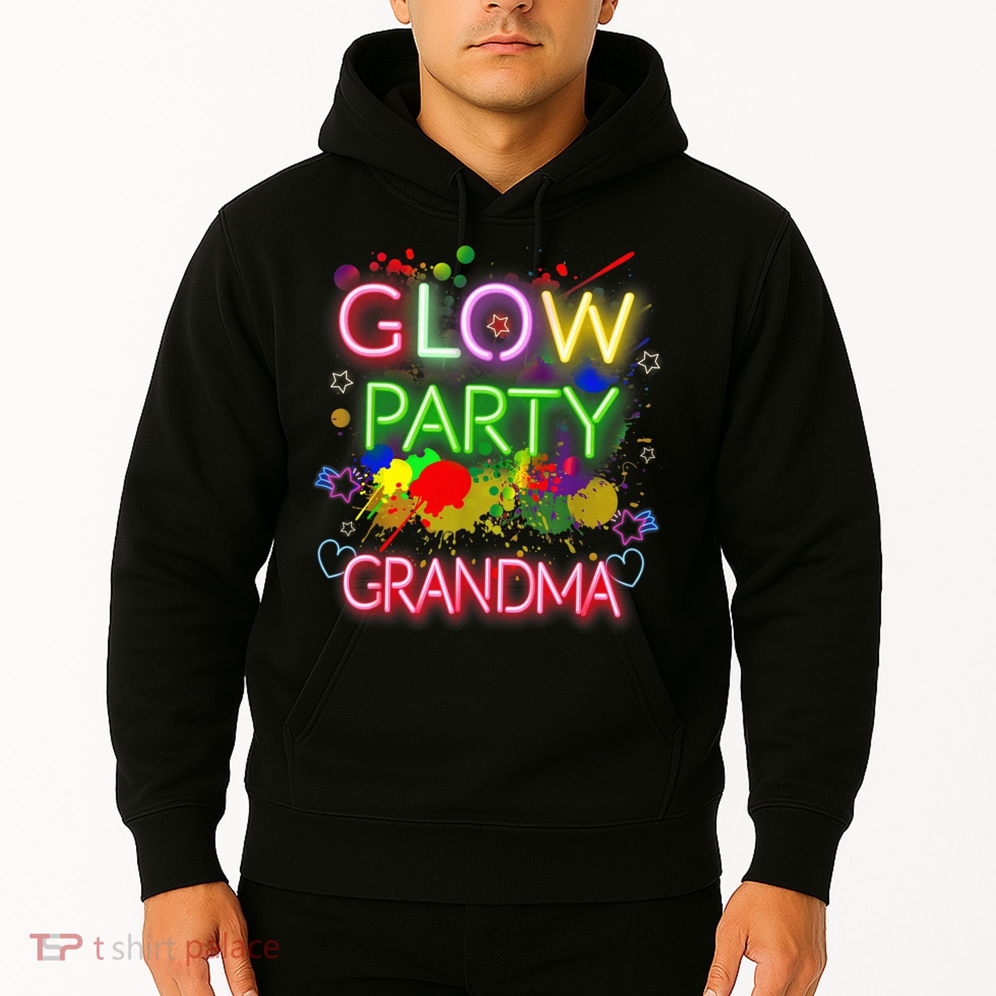 Glow Party Squad Grandma Paint Splatter Glow Party Matching Hoodie