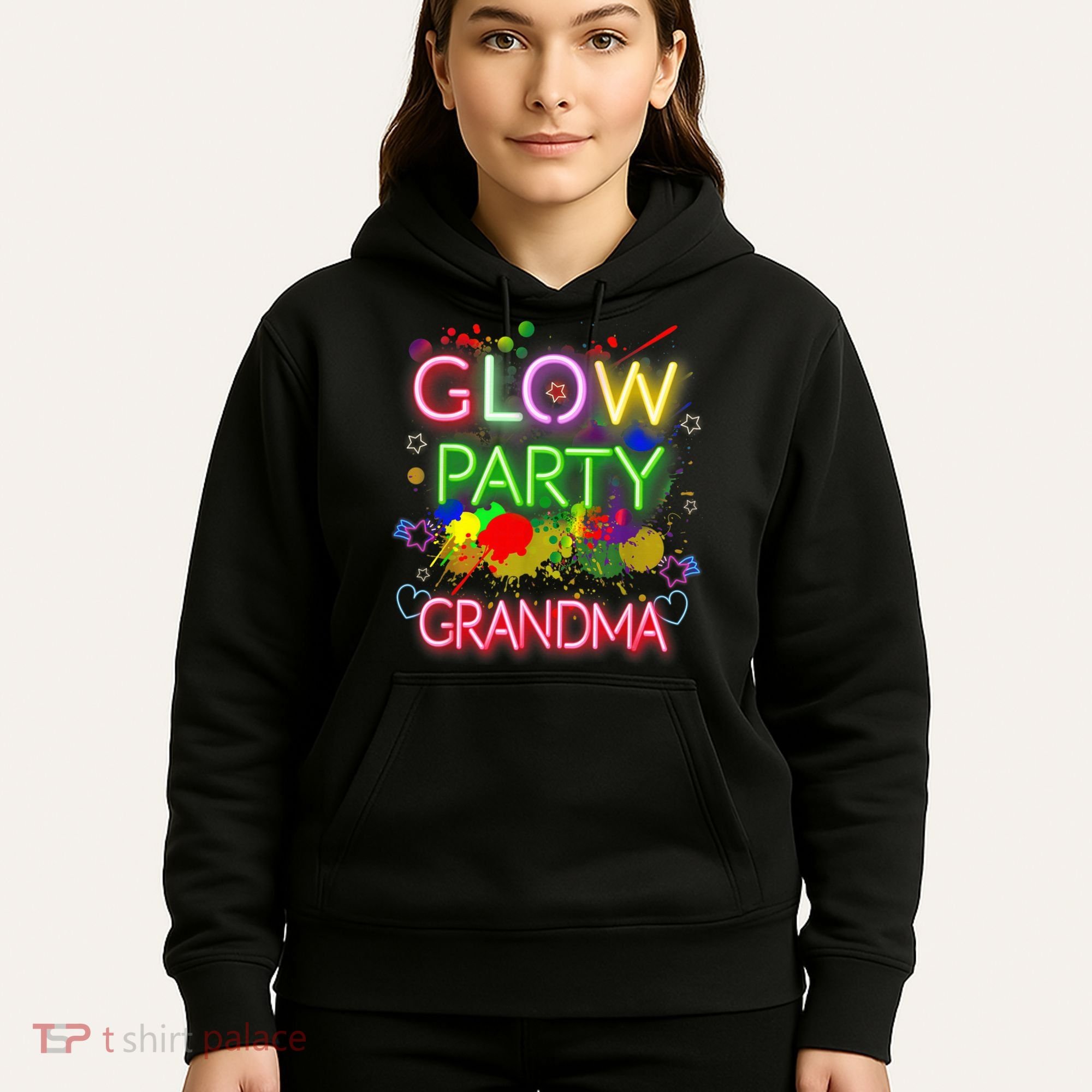 Glow Party Squad Grandma Paint Splatter Glow Party Matching Hoodie