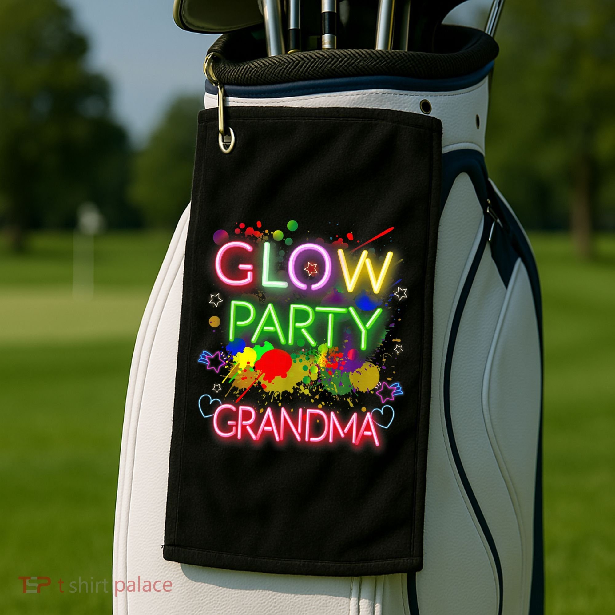 Glow Party Squad Grandma Paint Splatter Glow Party Matching Golf Towel