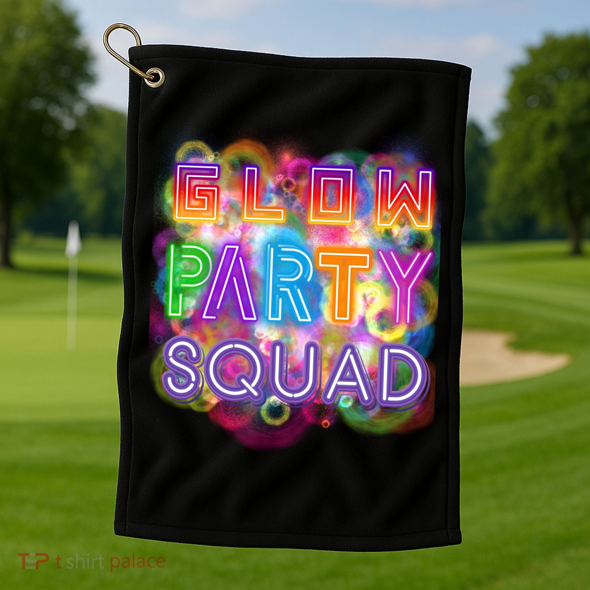 Glow Party Squad Girls Glow Funny Retro Party Lover Gift Golf Towel
