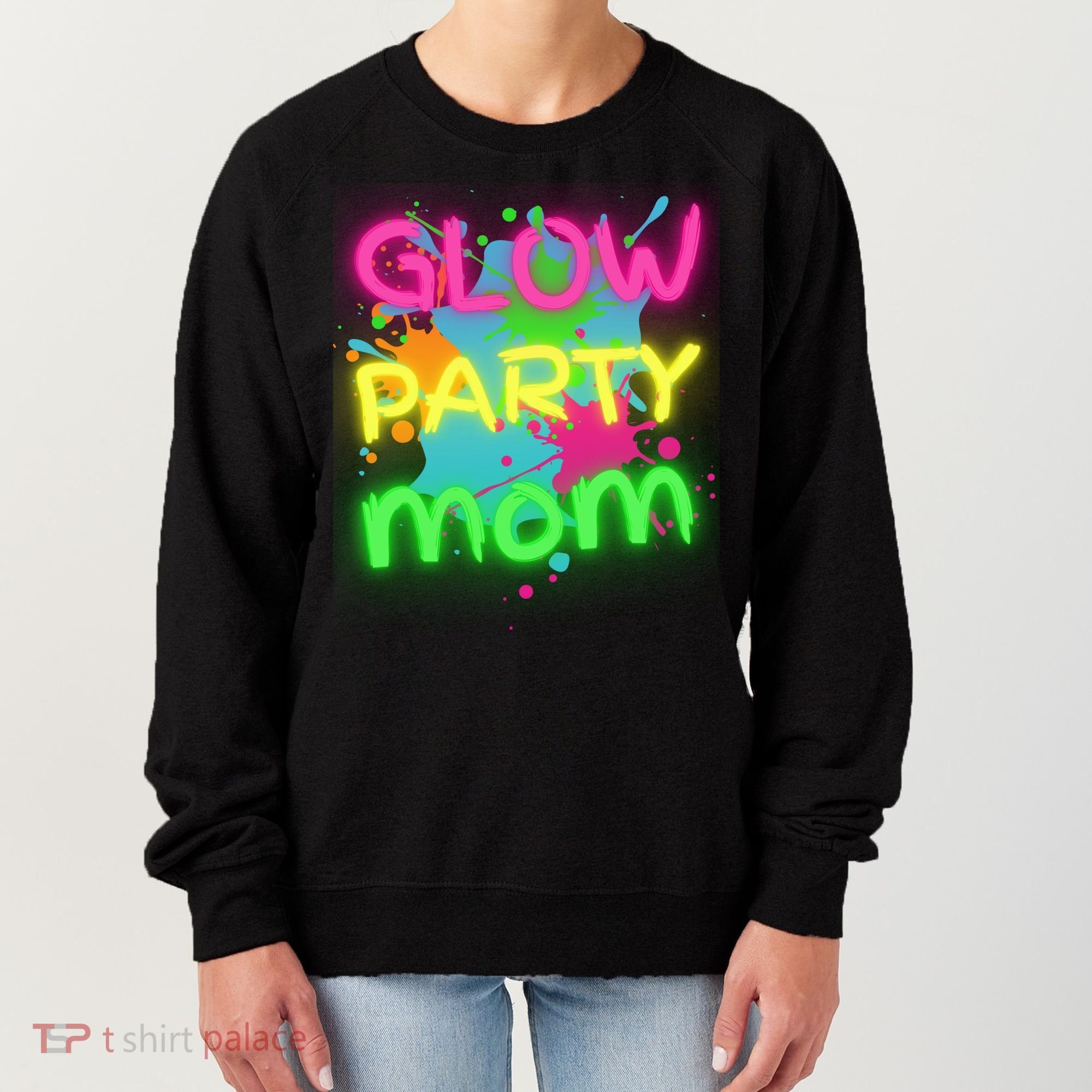 Glow Party Squad Mom Paint Splatter Glow Party Matching Funny Gift Women's Sweatshirt