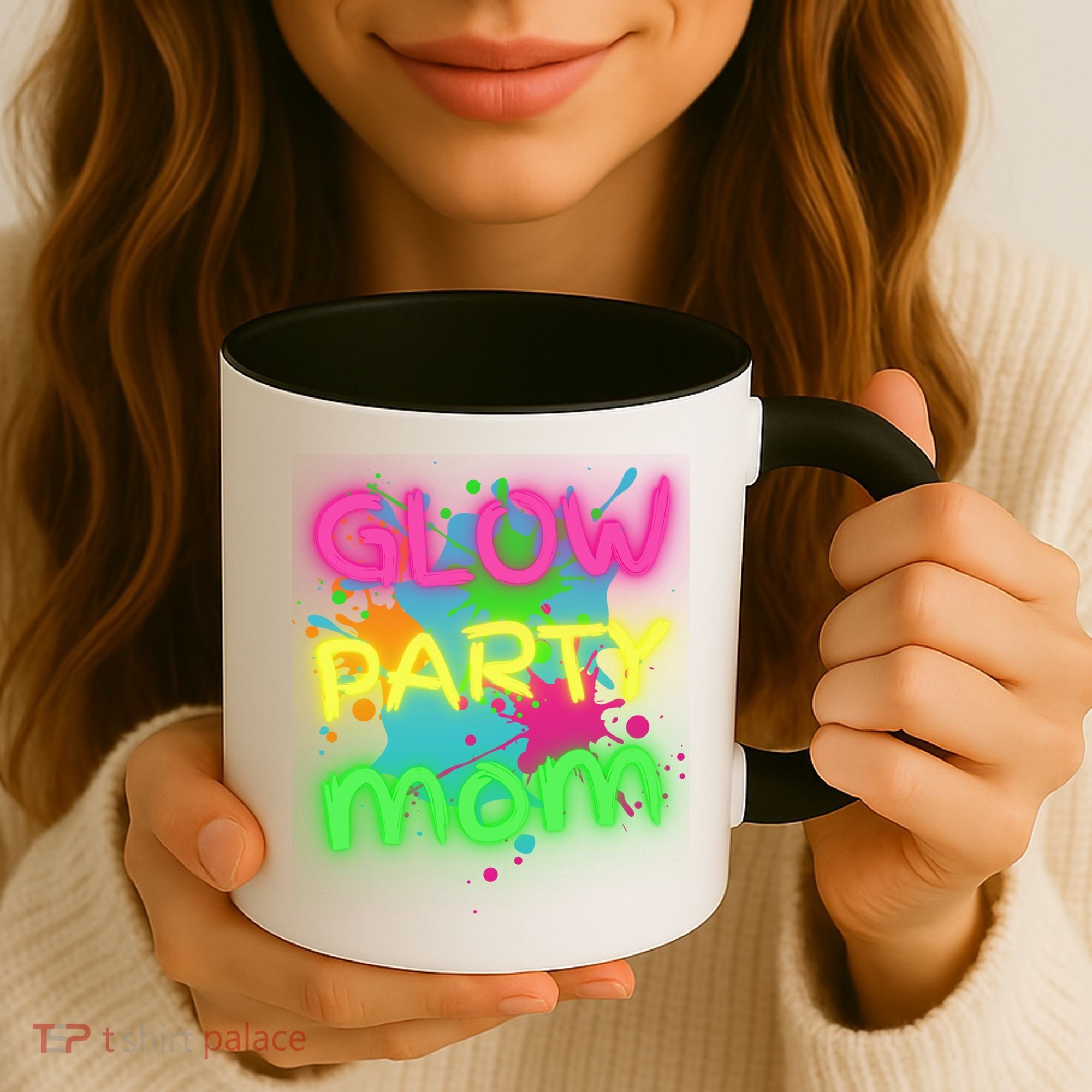 Glow Party Squad Mom Paint Splatter Glow Party Matching Funny Gift Coffee Mug
