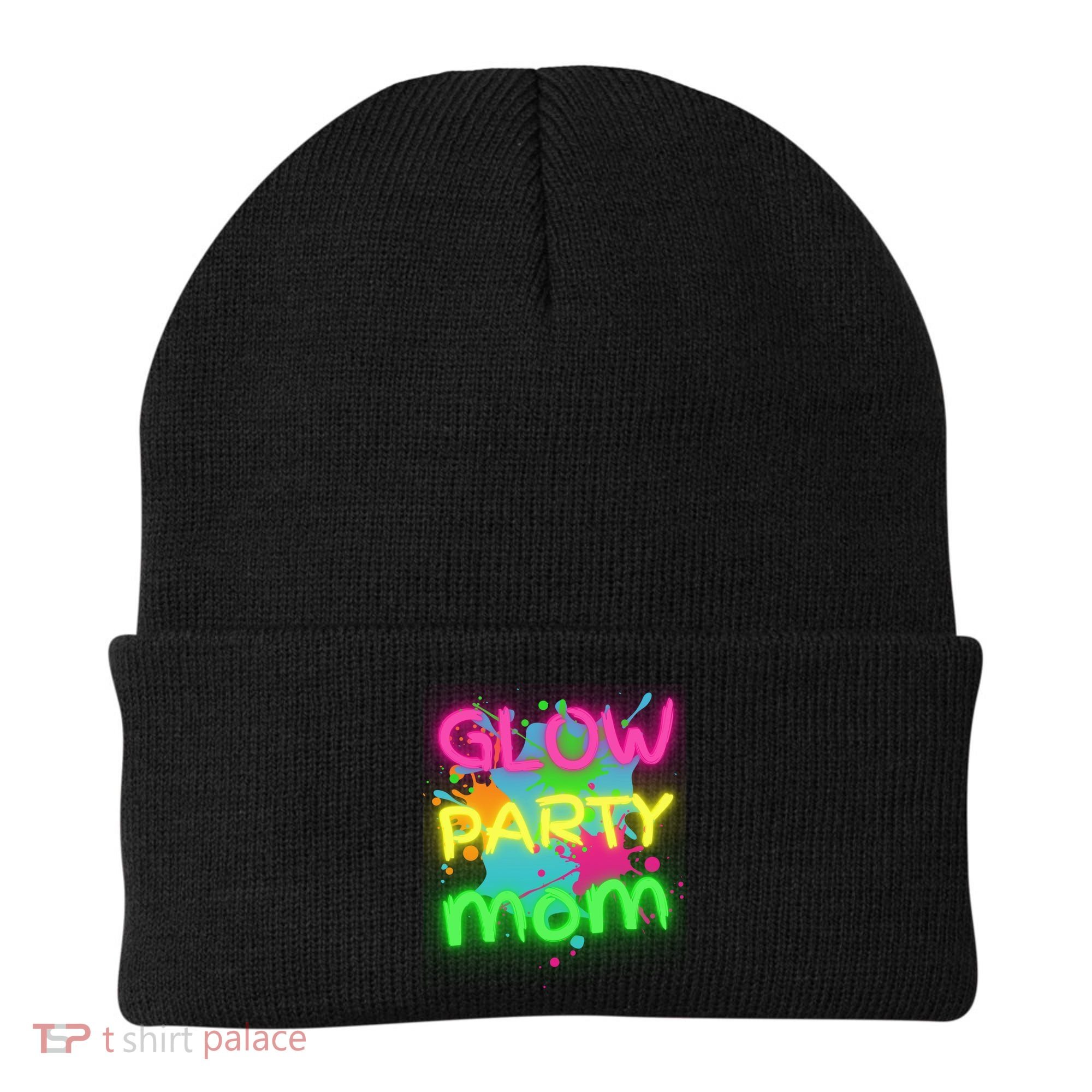 Glow Party Squad Mom Paint Splatter Glow Party Matching Funny Gift Beanie