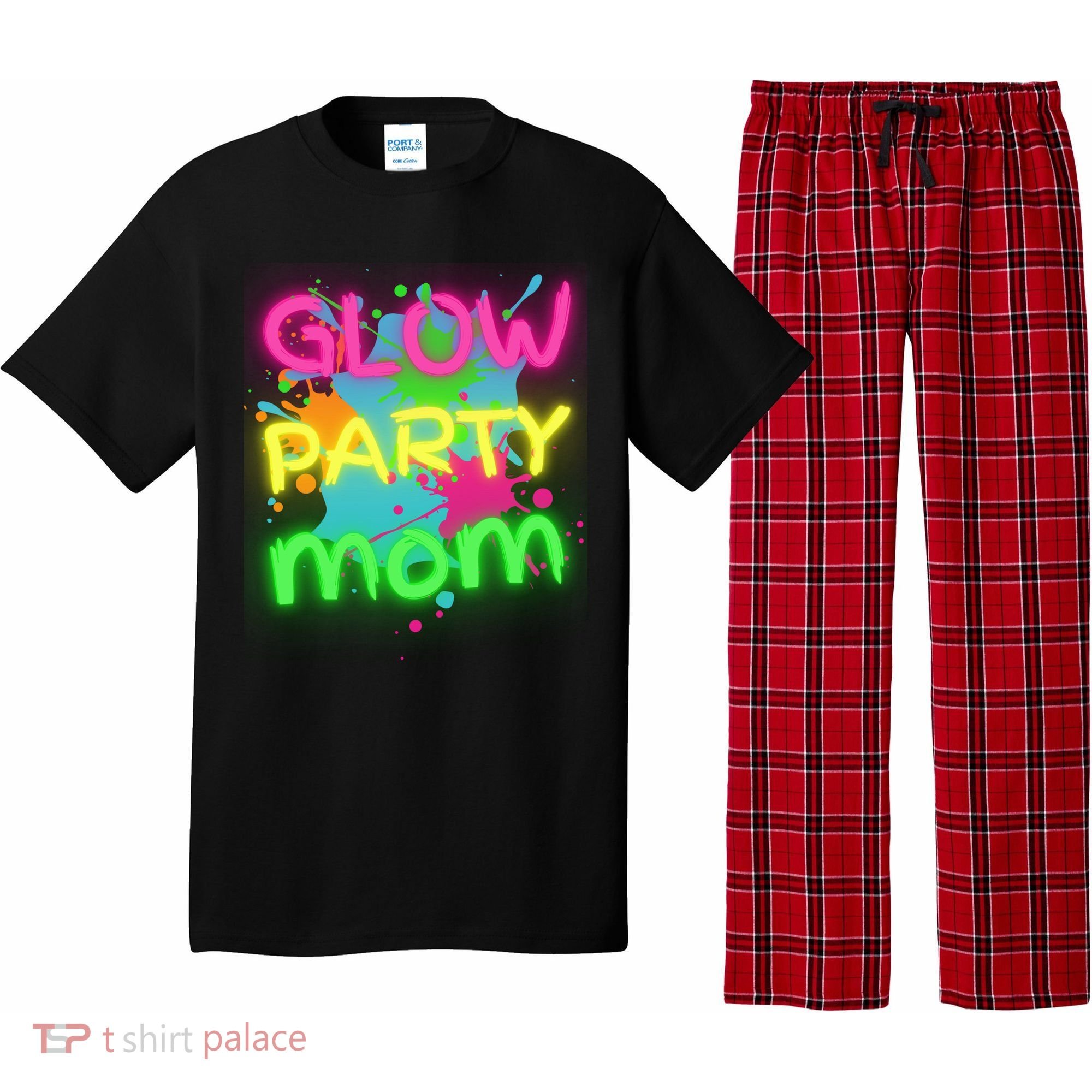 Glow Party Squad Mom Paint Splatter Glow Party Matching Funny Gift Pajama Set