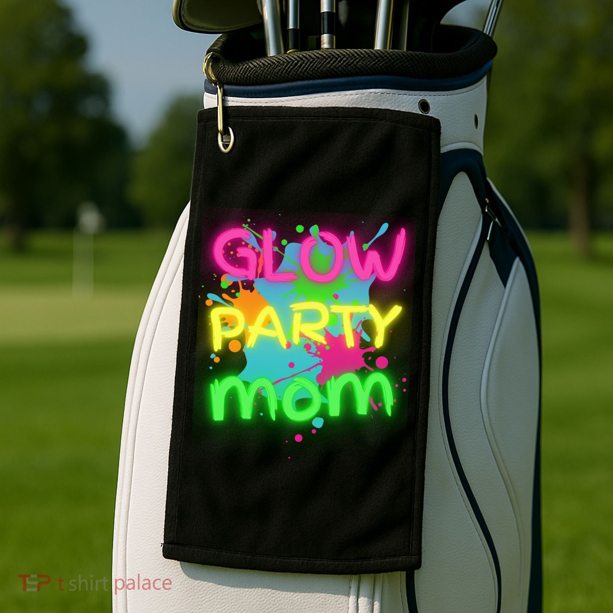 Glow Party Squad Mom Paint Splatter Glow Party Matching Funny Gift Golf Towel
