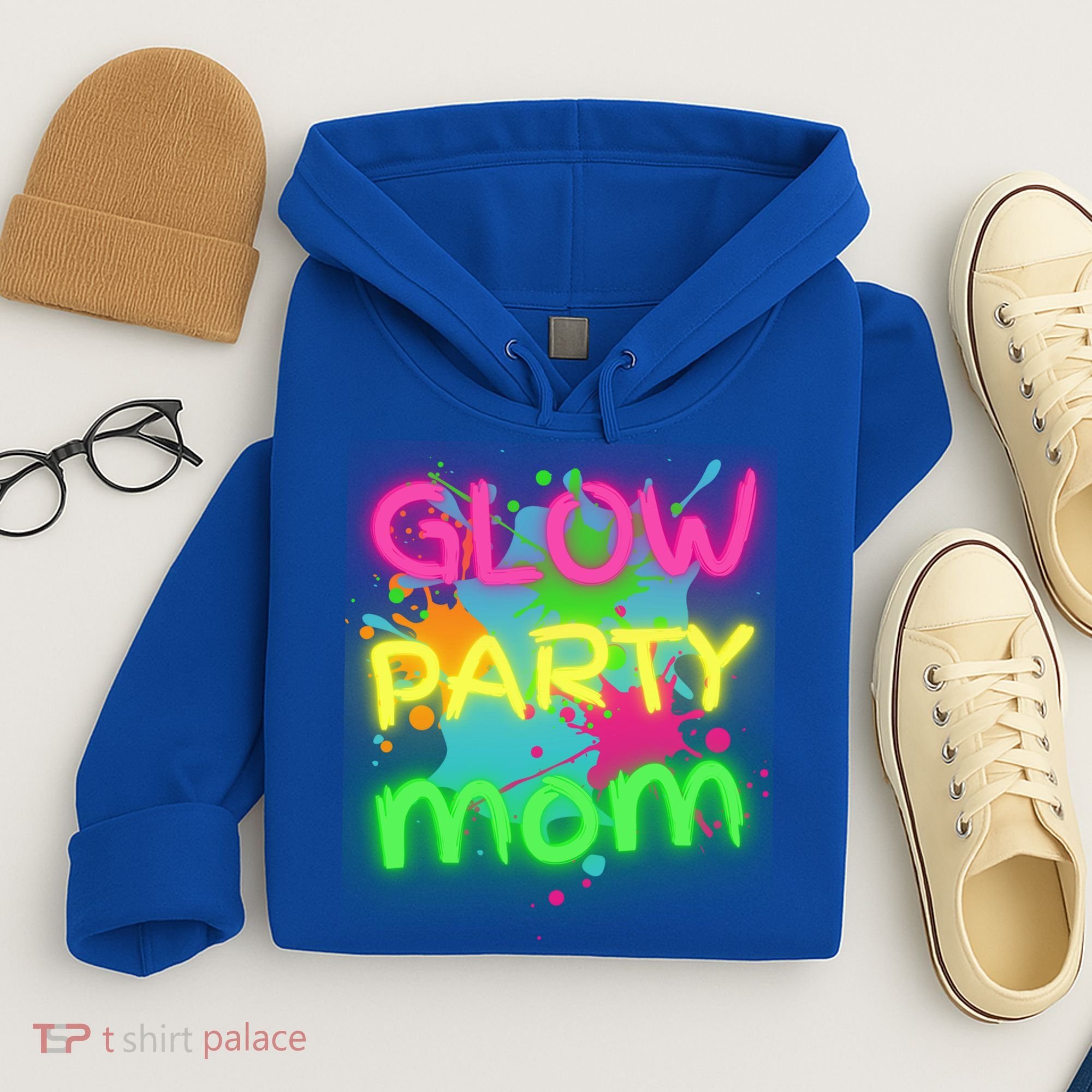 Glow Party Squad Mom Paint Splatter Glow Party Matching Funny Gift Hoodie