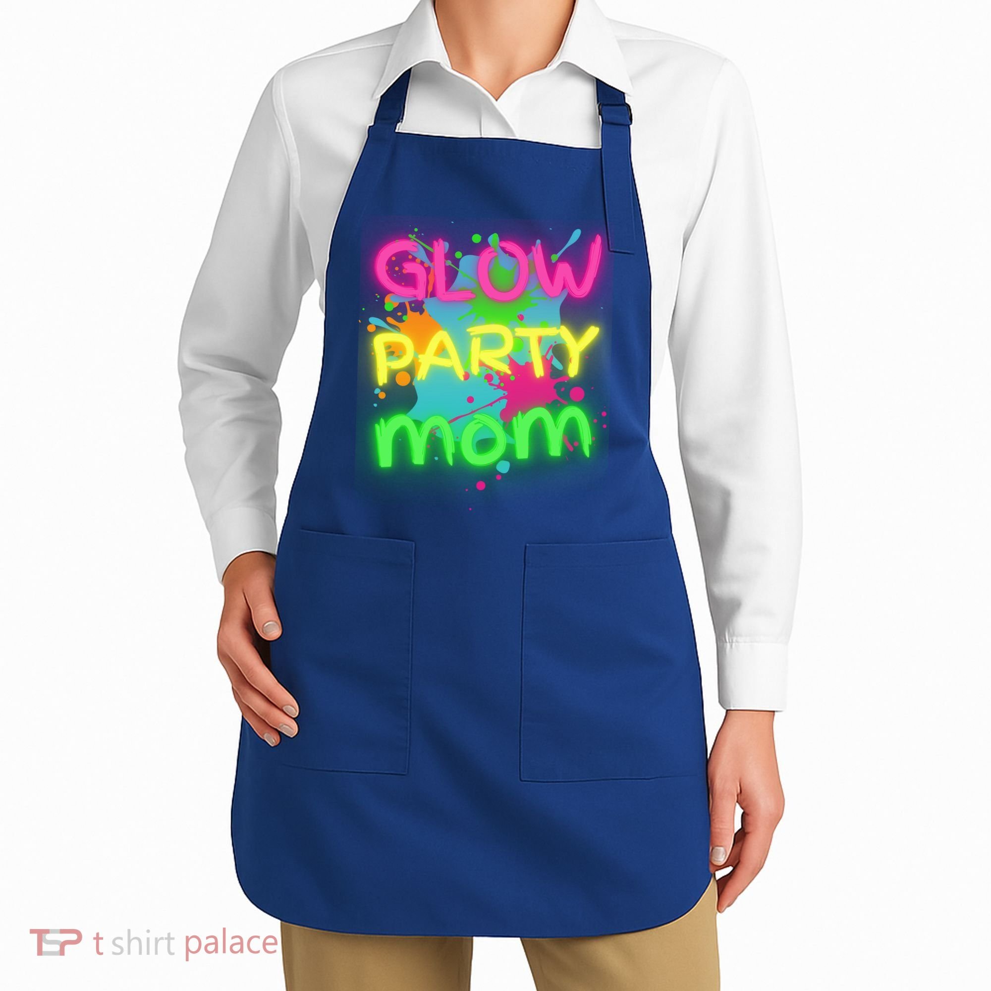 Glow Party Squad Mom Paint Splatter Glow Party Matching Funny Gift Apron