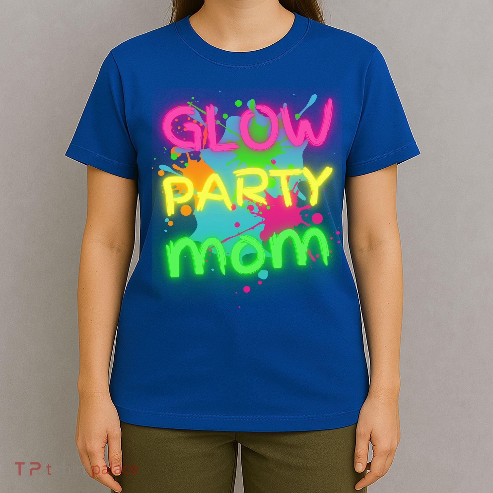 Glow Party Squad Mom Paint Splatter Glow Party Matching Funny Gift T-Shirt