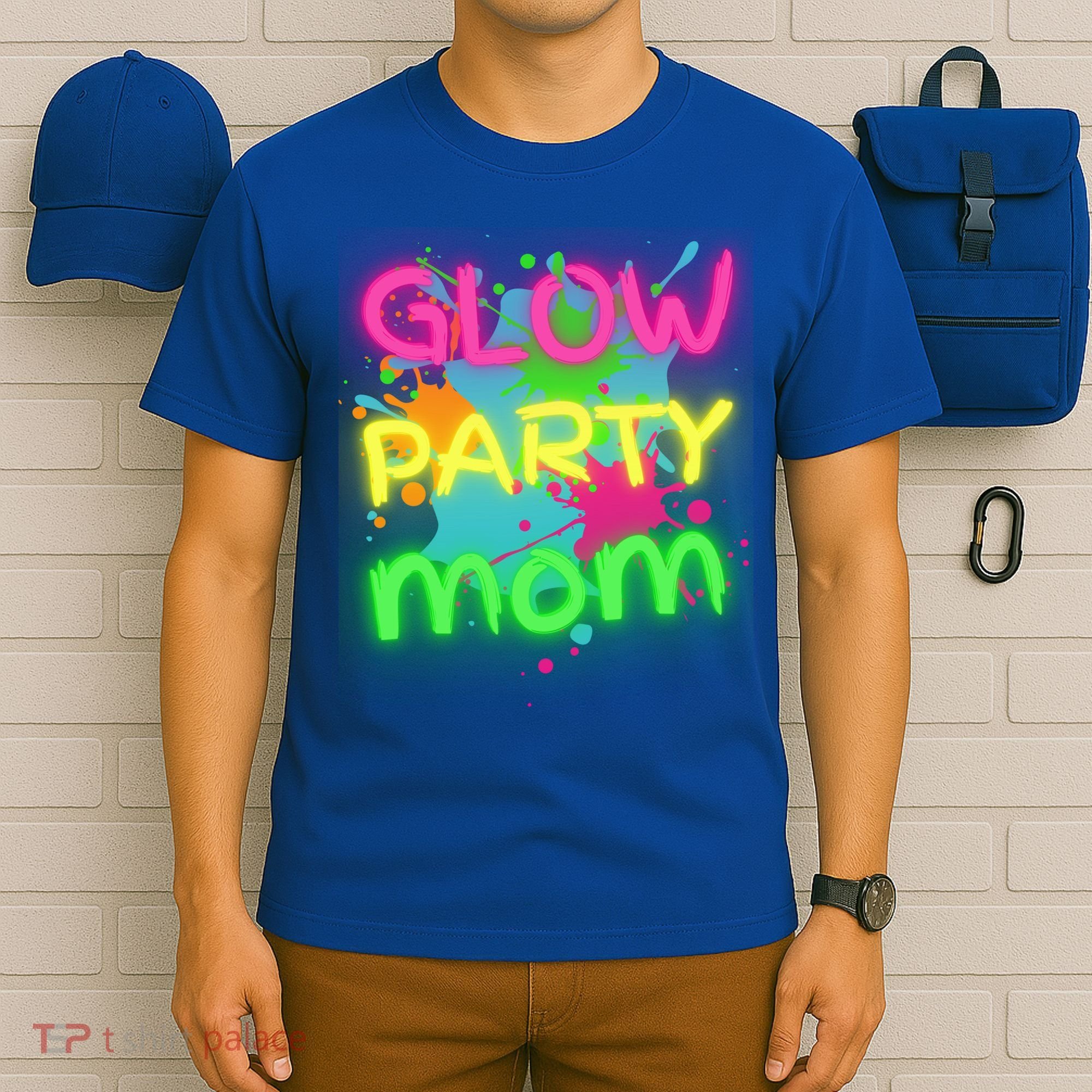 Glow Party Squad Mom Paint Splatter Glow Party Matching Funny Gift T-Shirt