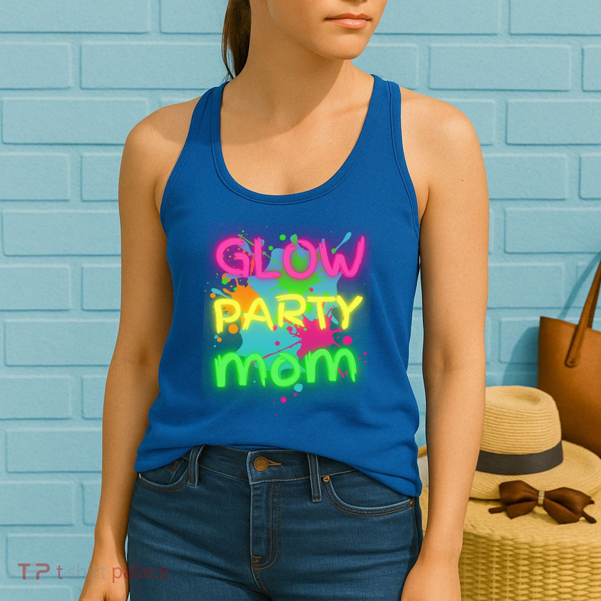 Glow Party Squad Mom Paint Splatter Glow Party Matching Funny Gift Women's Tank Top