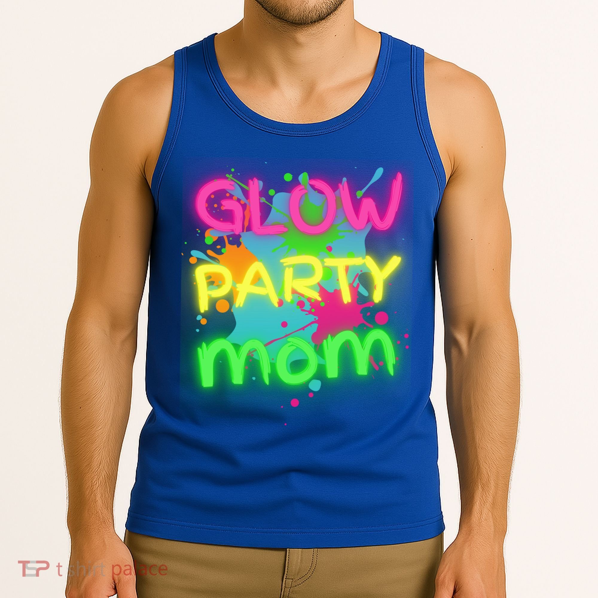 Glow Party Squad Mom Paint Splatter Glow Party Matching Funny Gift Tank Top