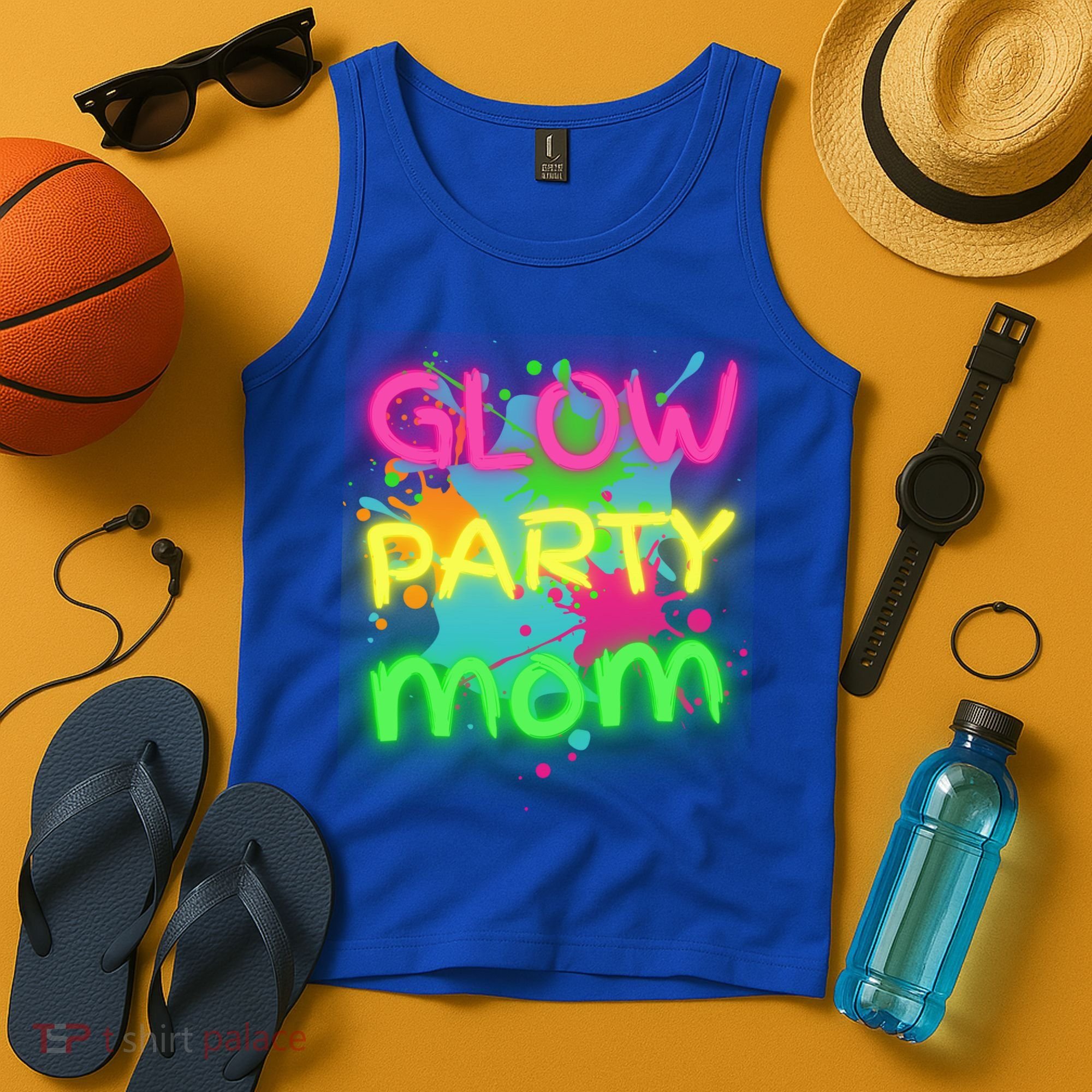 Glow Party Squad Mom Paint Splatter Glow Party Matching Funny Gift Tank Top