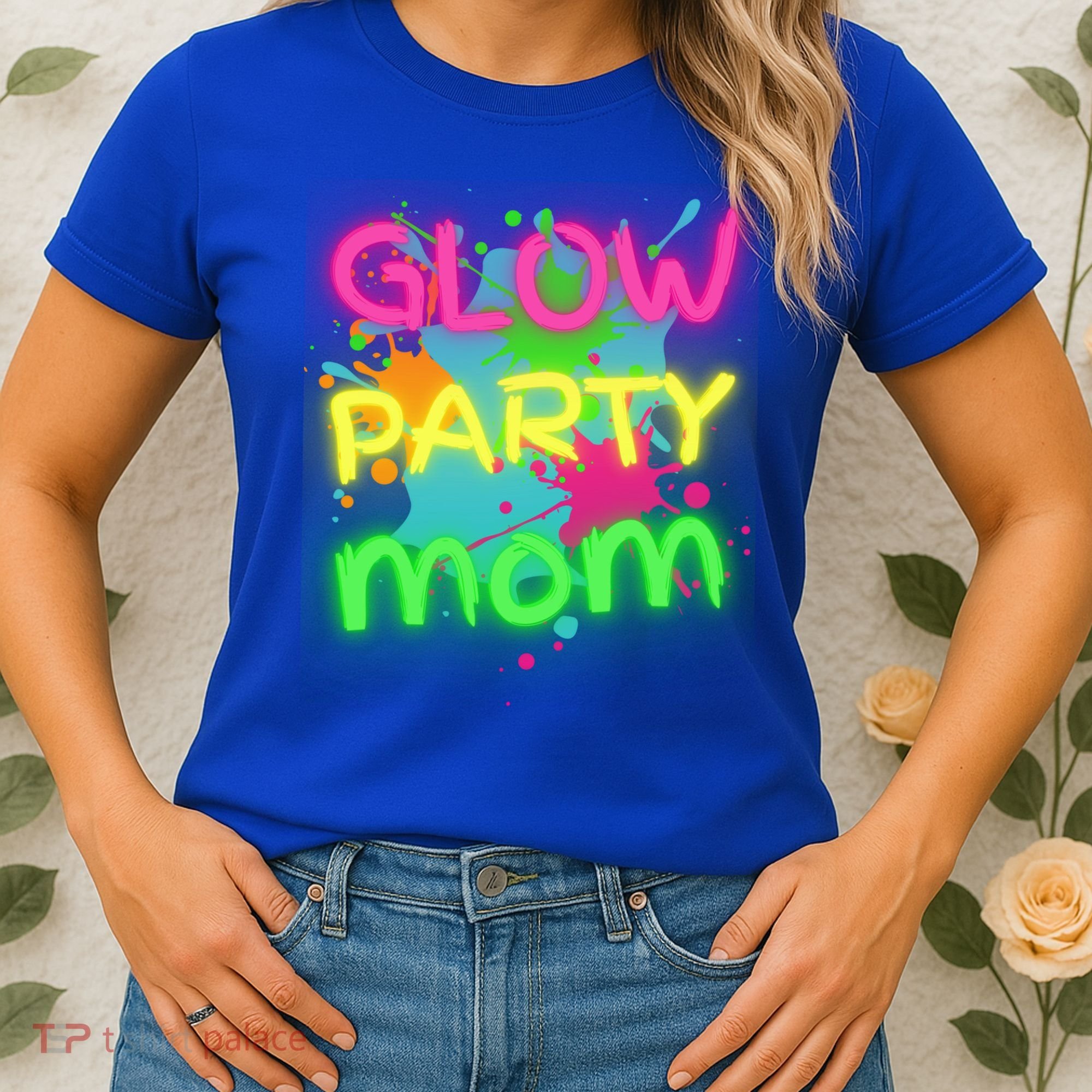 Glow Party Squad Mom Paint Splatter Glow Party Matching Funny Gift Women's T-Shirt
