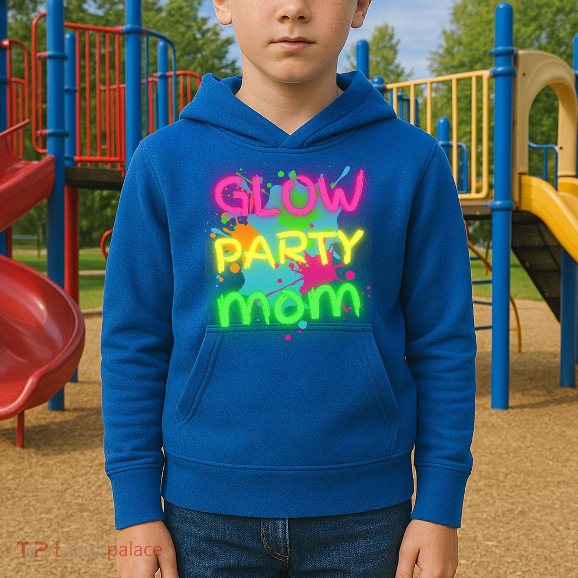 Glow Party Squad Mom Paint Splatter Glow Party Matching Funny Gift Kids Hoodie