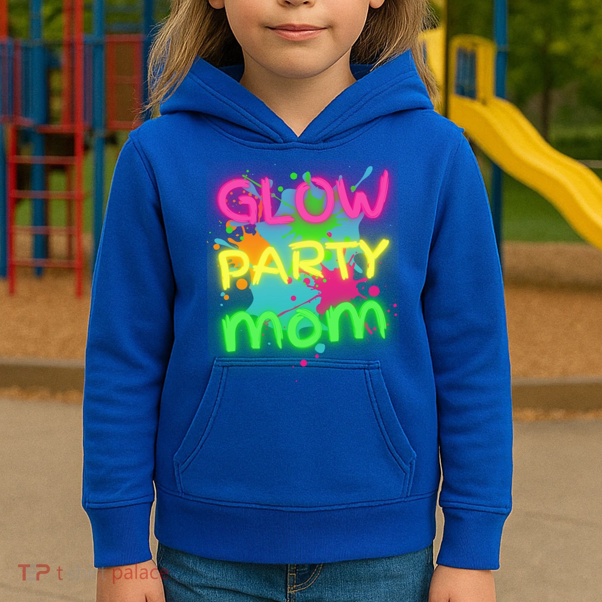 Glow Party Squad Mom Paint Splatter Glow Party Matching Funny Gift Kids Hoodie