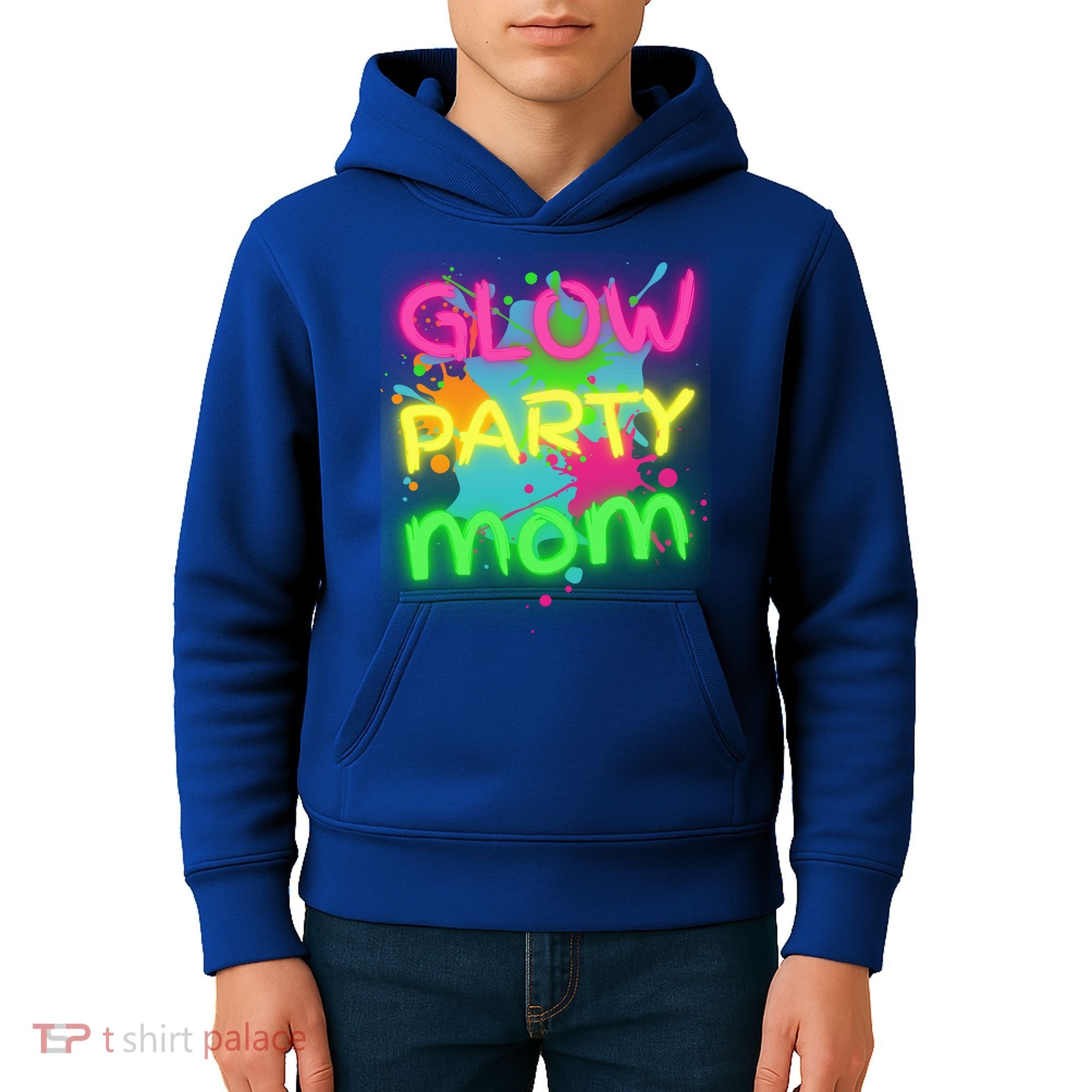 Glow Party Squad Mom Paint Splatter Glow Party Matching Funny Gift Kids Hoodie