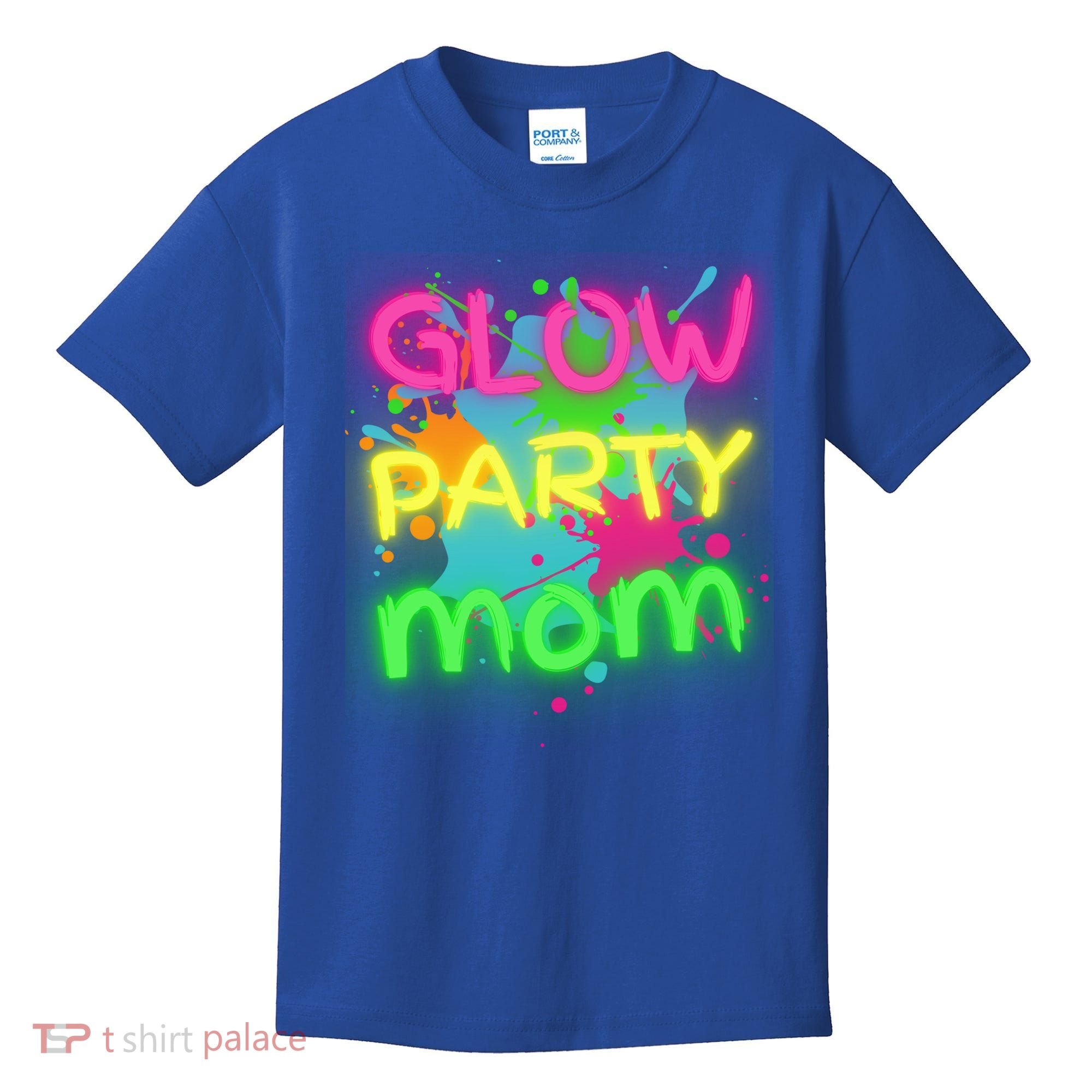 Glow Party Squad Mom Paint Splatter Glow Party Matching Funny Gift Kids T-Shirt