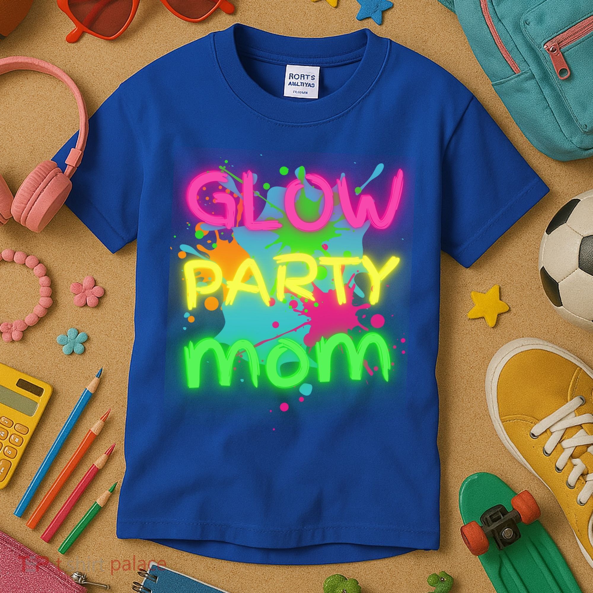 Glow Party Squad Mom Paint Splatter Glow Party Matching Funny Gift Kids T-Shirt