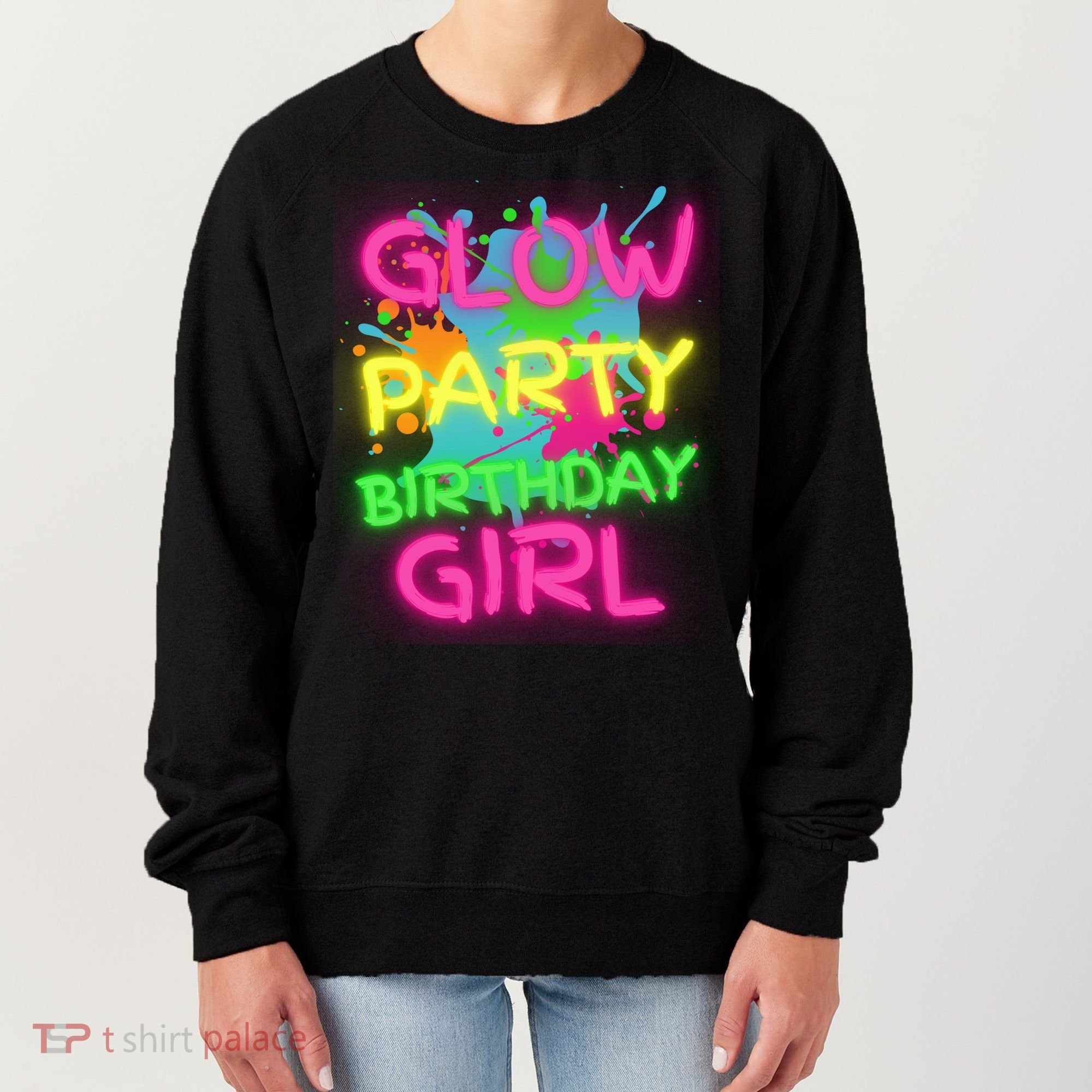 Glow Party Squad Paint Splatter Glow Party Birthday Girl Gift Women's Sweatshirt