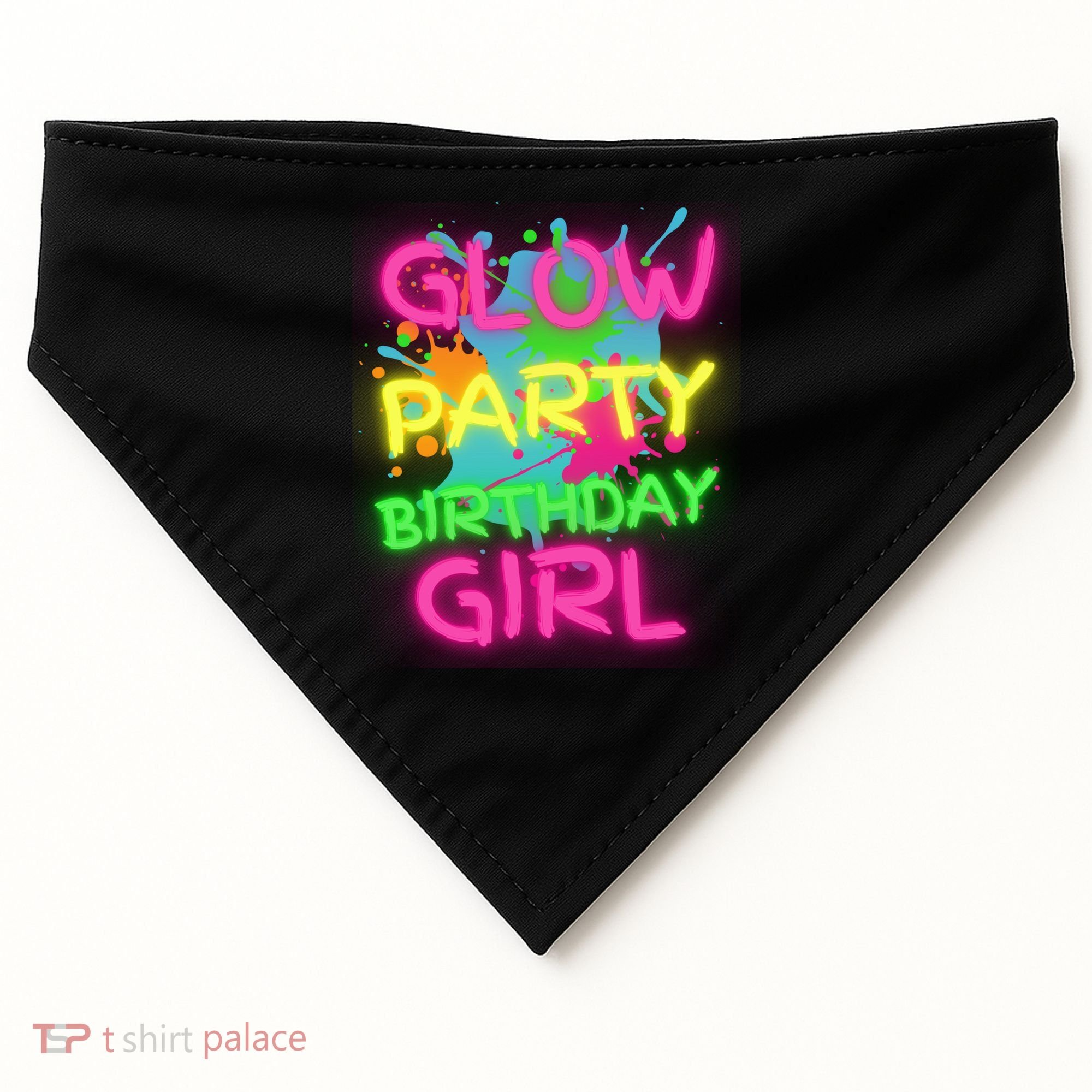 Glow Party Squad Paint Splatter Glow Party Birthday Girl Gift USA-Made Doggie Bandana