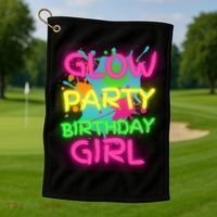 Glow Party Squad Paint Splatter Glow Party Birthday Girl Gift Golf Towel thumb 1