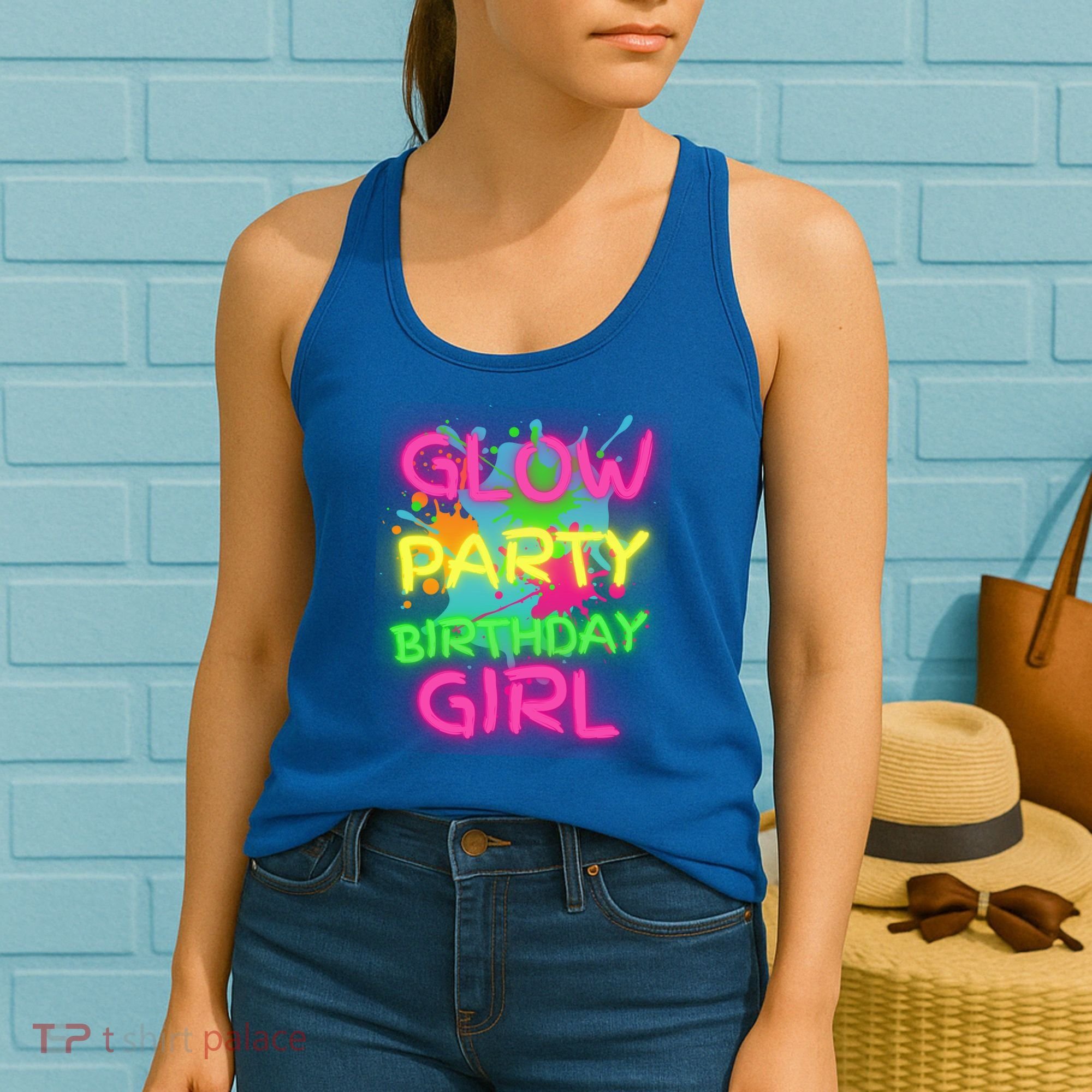 Glow Party Squad Paint Splatter Glow Party Birthday Girl Gift Women's Tank Top