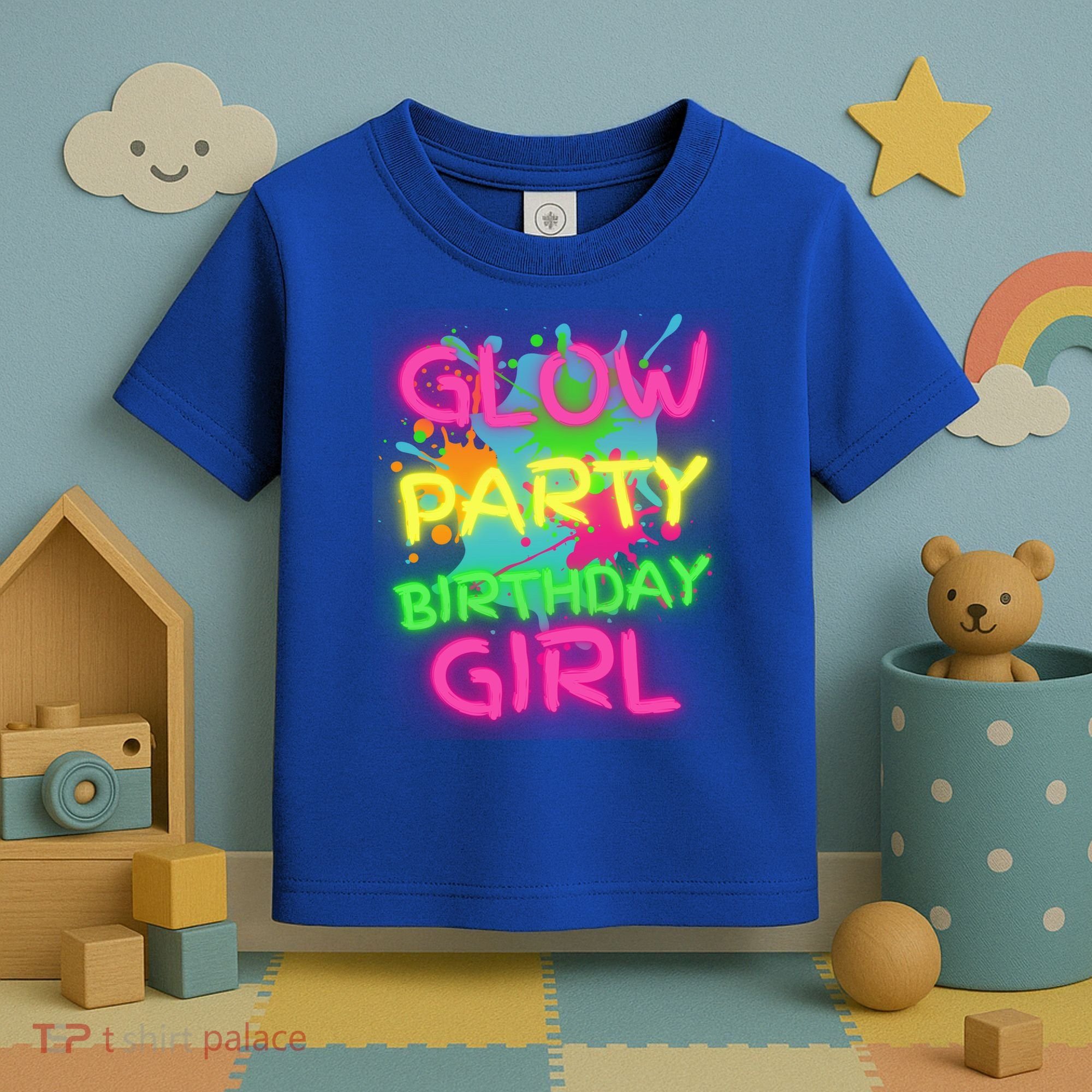 Glow Party Squad Paint Splatter Glow Party Birthday Girl Gift Toddler T-Shirt