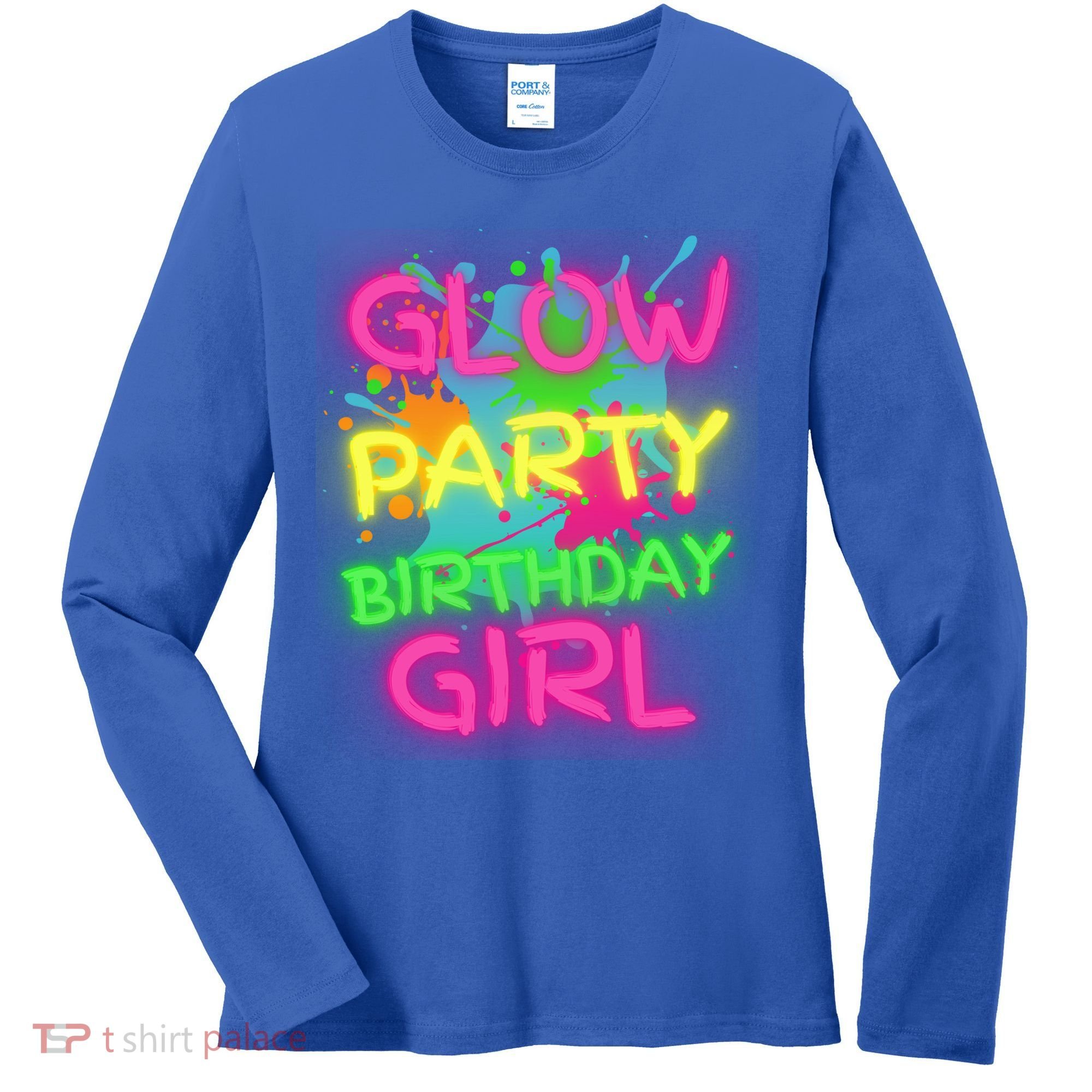 Glow Party Squad Paint Splatter Glow Party Birthday Girl Gift Women's Long Sleeve Shirt