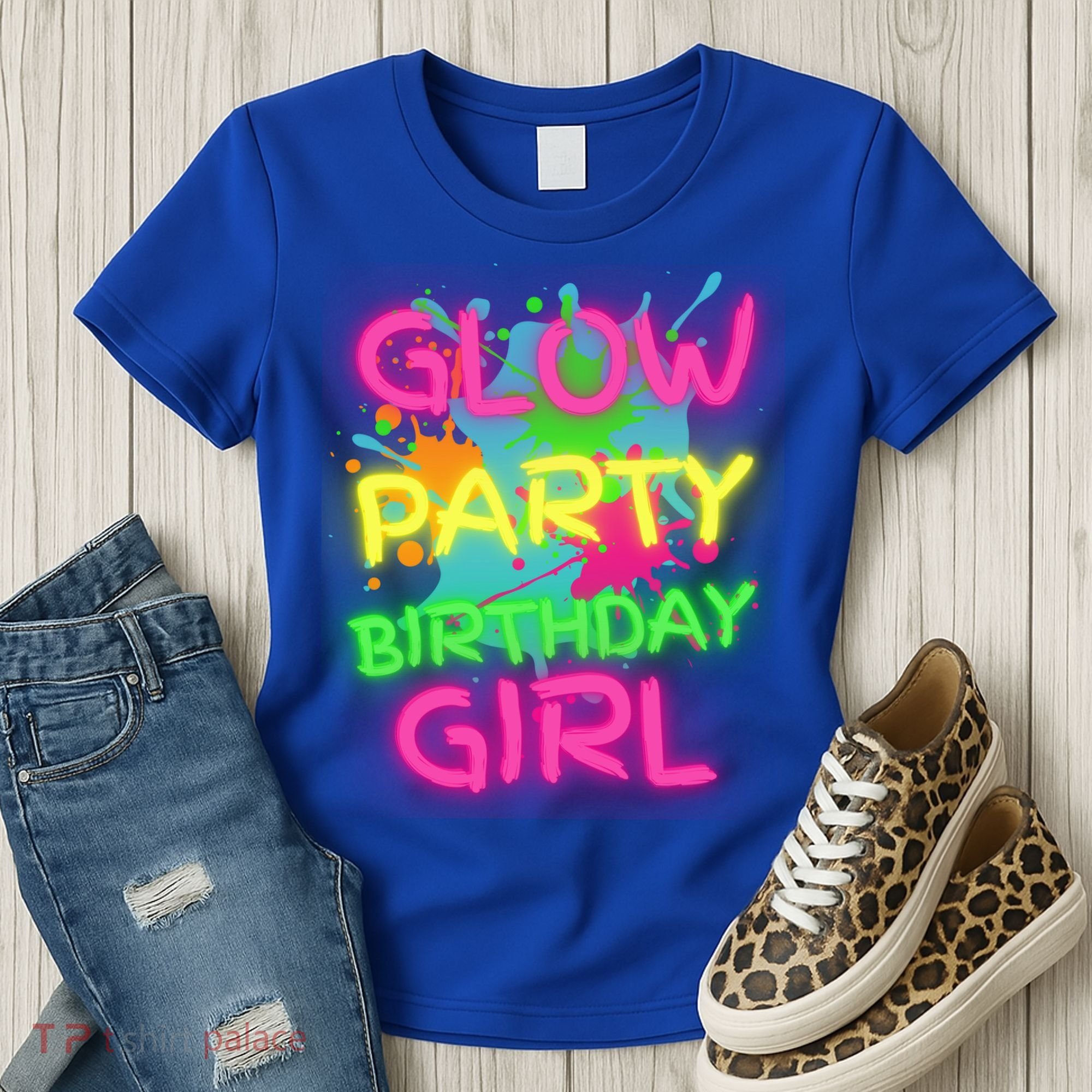 Glow Party Squad Paint Splatter Glow Party Birthday Girl Gift Women's T-Shirt