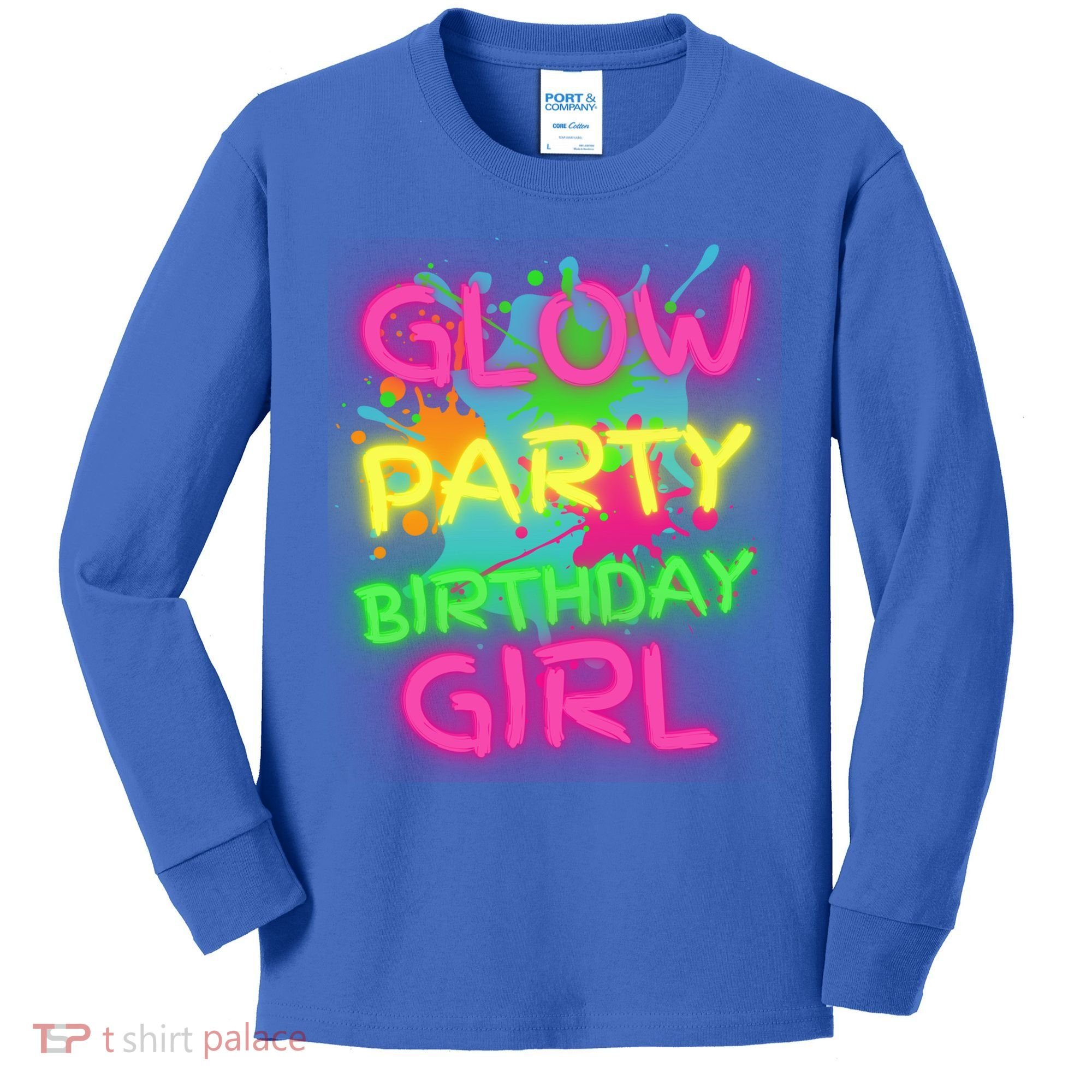 Glow Party Squad Paint Splatter Glow Party Birthday Girl Gift Kids Long Sleeve Shirt