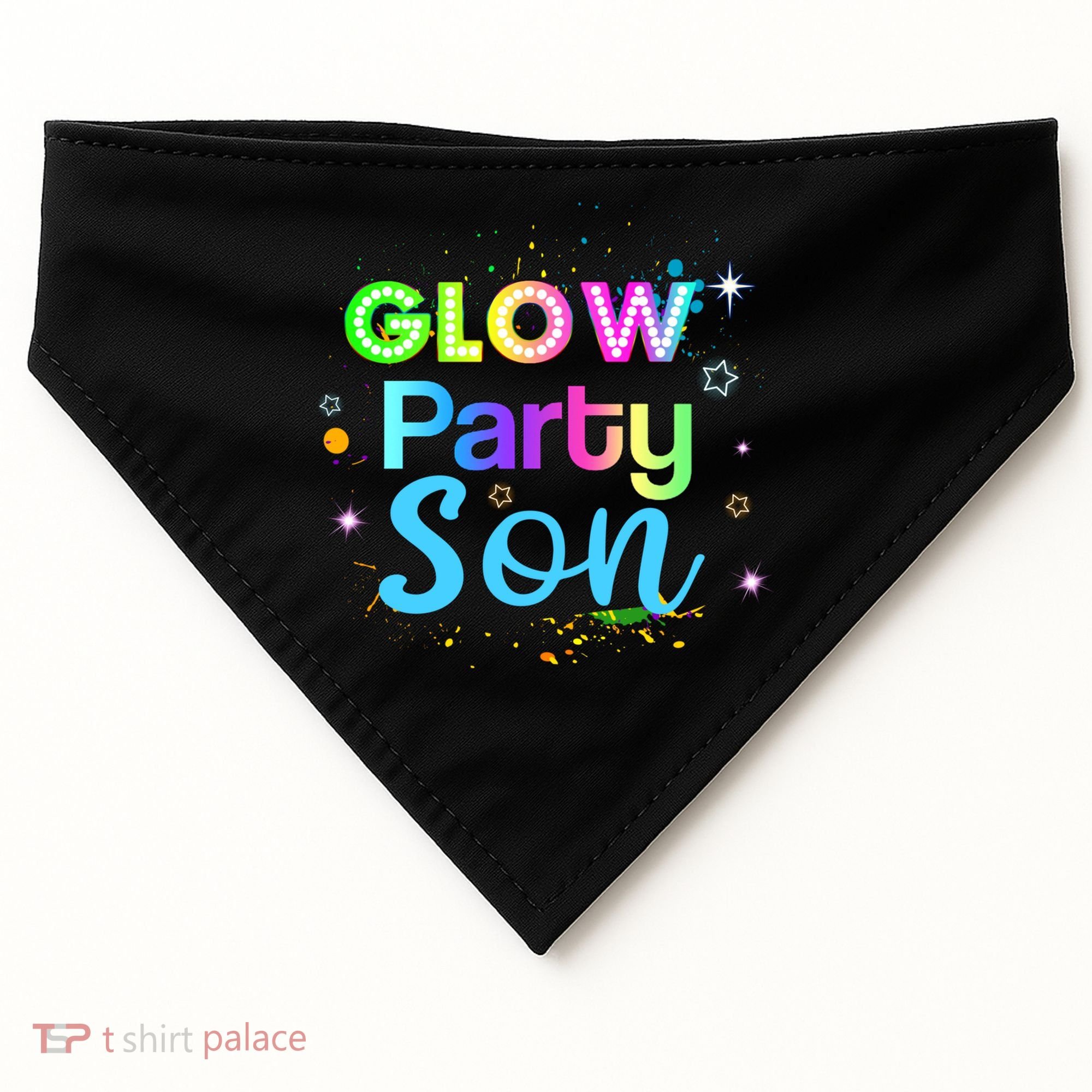 Glow Party Squad Son Paint Splatter Glow Party Matching Funny Gift USA-Made Doggie Bandana