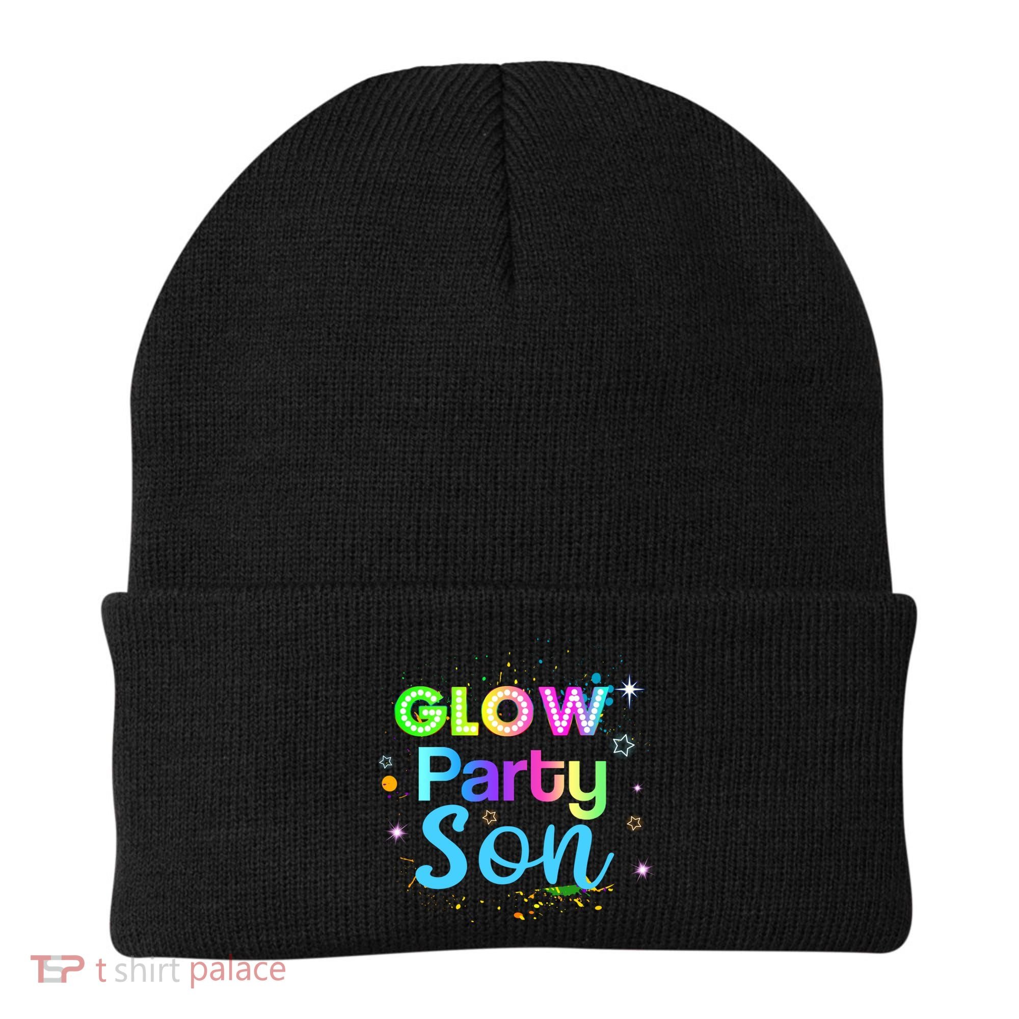 Glow Party Squad Son Paint Splatter Glow Party Matching Funny Gift Beanie
