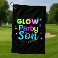 Glow Party Squad Son Paint Splatter Glow Party Matching Funny Gift Golf Towel thumb 1
