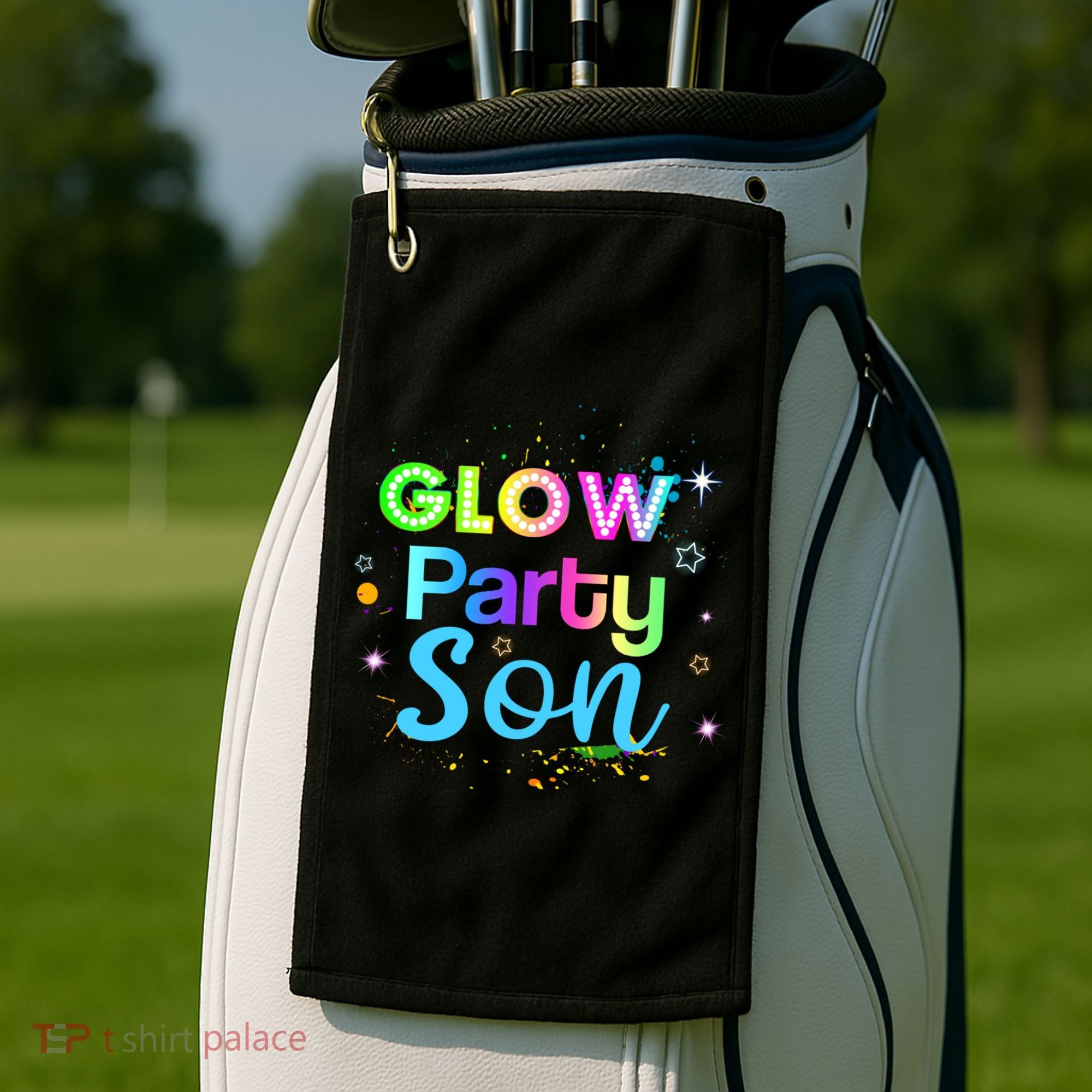 Glow Party Squad Son Paint Splatter Glow Party Matching Funny Gift Golf Towel