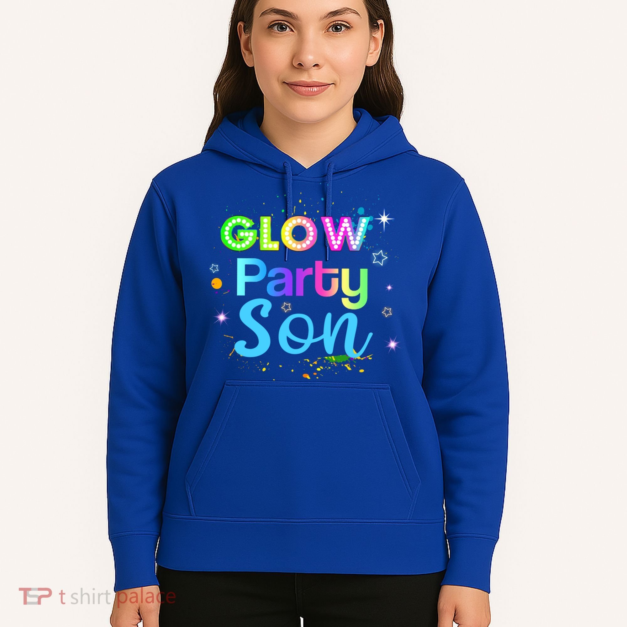 Glow Party Squad Son Paint Splatter Glow Party Matching Funny Gift Hoodie